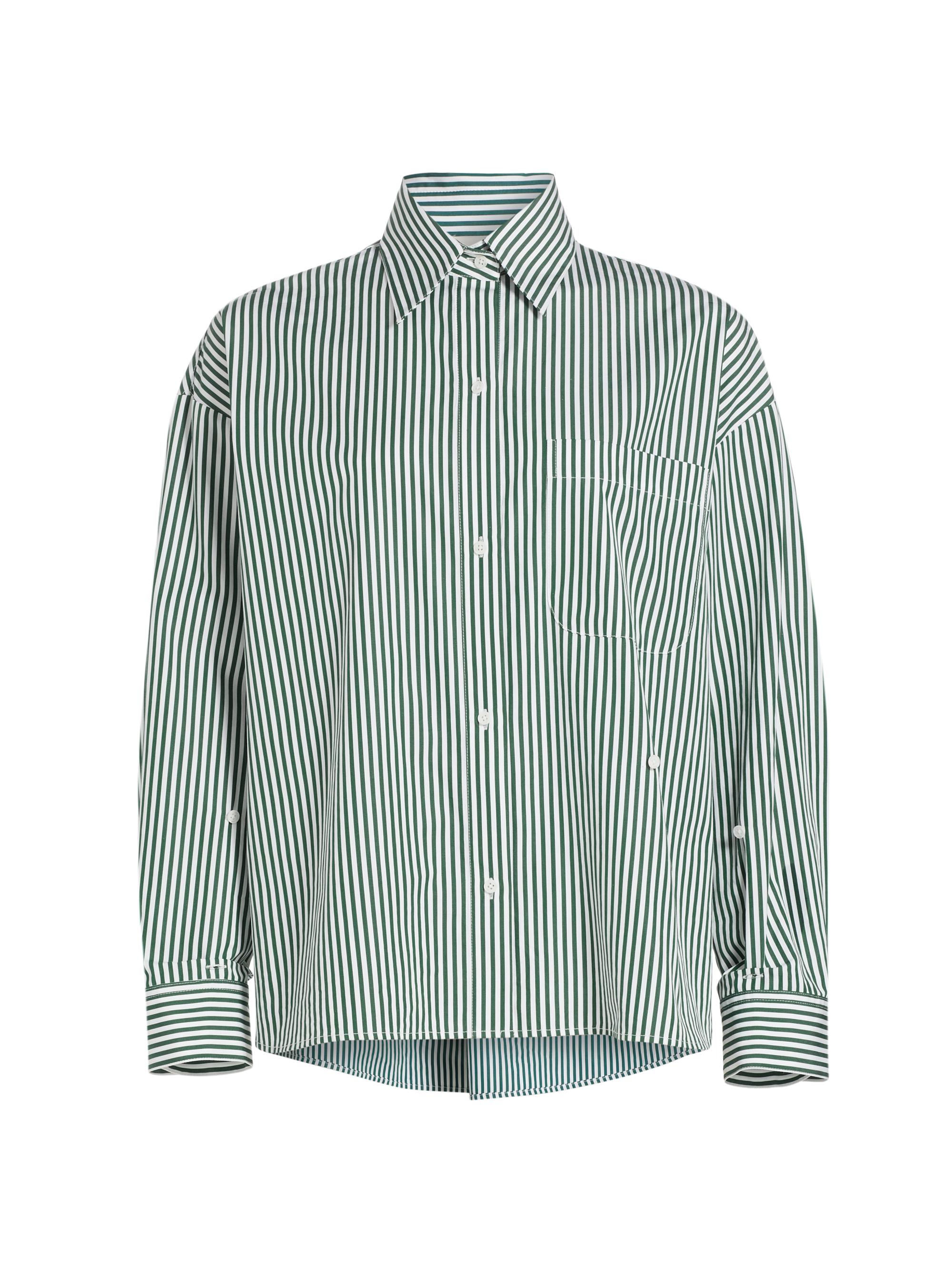 TWP Women's New Earl Striped Button-Up Shirt - White Hunter Green