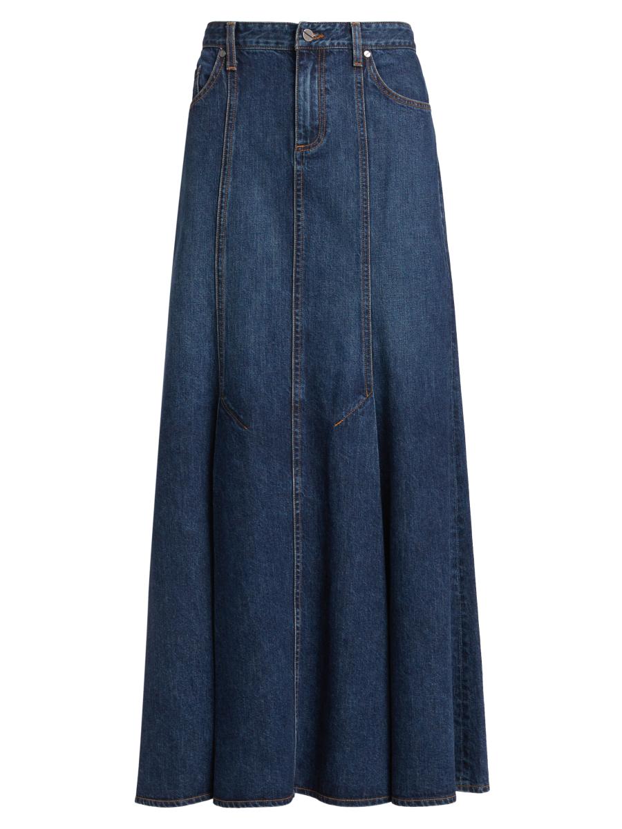 スカート hejokr Maxi Denim Dungarees Skirt High Rise Long Skirt With Center Front Slit - Fairmont Blue