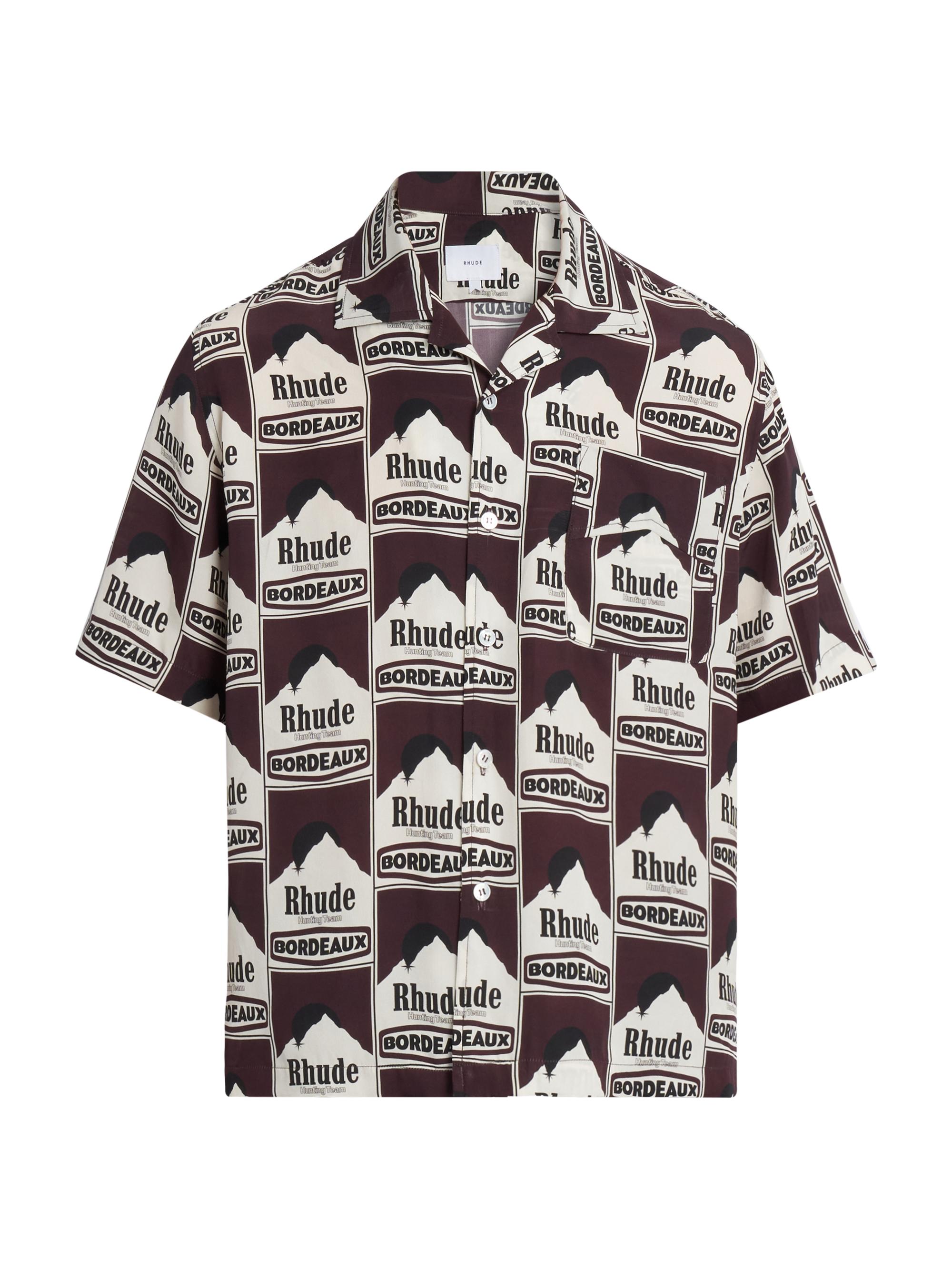 Rhude Men's Moonlight Bordeaux Abstract Silk Short-Sleeve Shirt - Maroon Off White