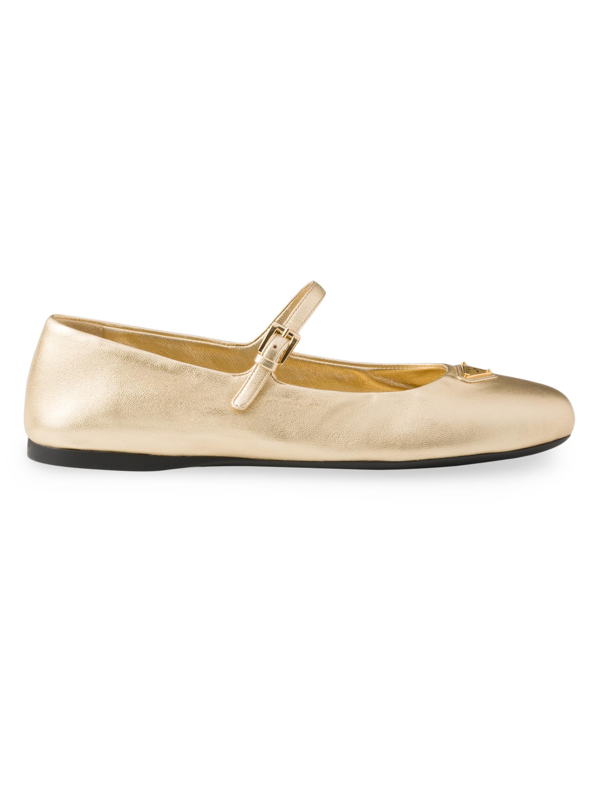 Prada Women's Mordoré Nappa Leather Ballerinas - Gold
