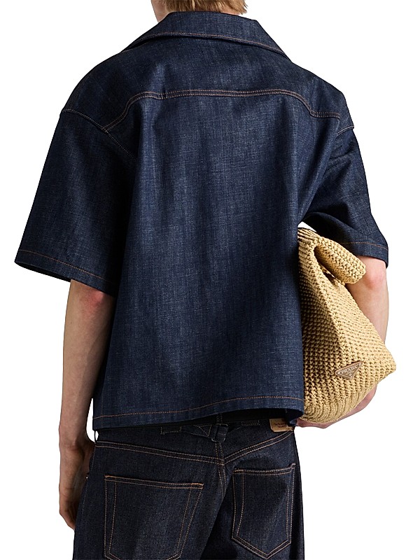 Shop Prada Short-Sleeved Selvedge Denim Shirt | Saks Fifth Shop Prada Short-Sleeved Selvedge Denim Shirt | Saks Fifth