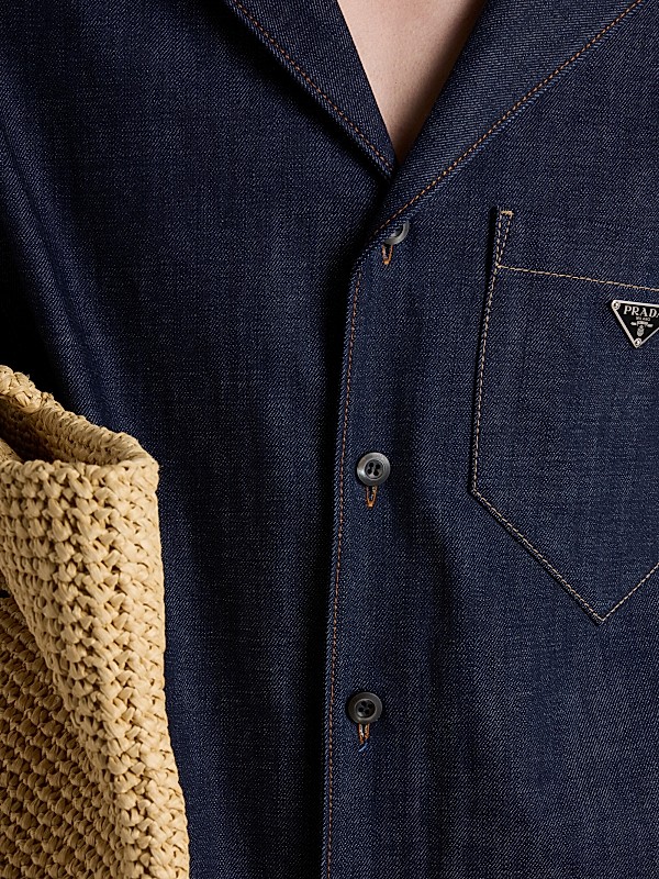 Shop Prada Short-Sleeved Selvedge Denim Shirt | Saks Fifth Shop Prada Short-Sleeved Selvedge Denim Shirt | Saks Fifth
