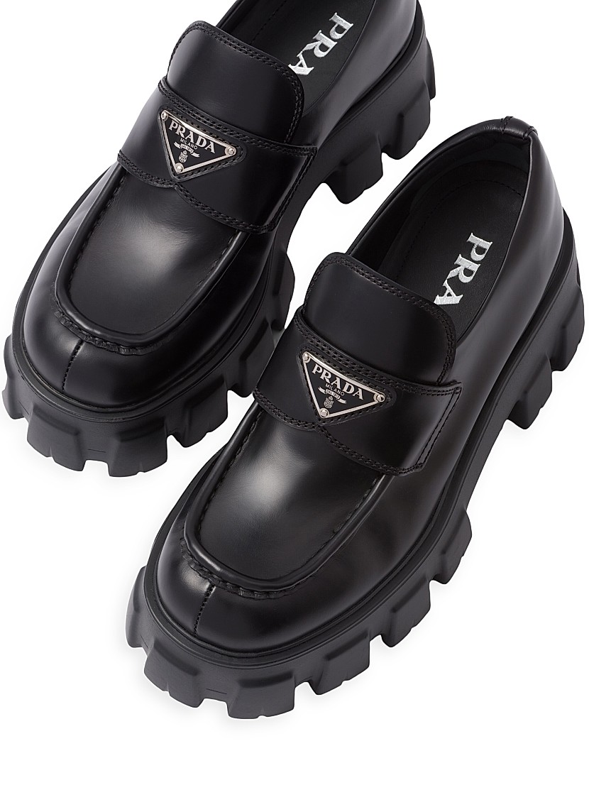 Shop Prada Brushed Leather Monolith Loafers | Saks Fifth Avenue Shop Prada Brushed Leather Monolith Loafers | Saks Fifth Avenue