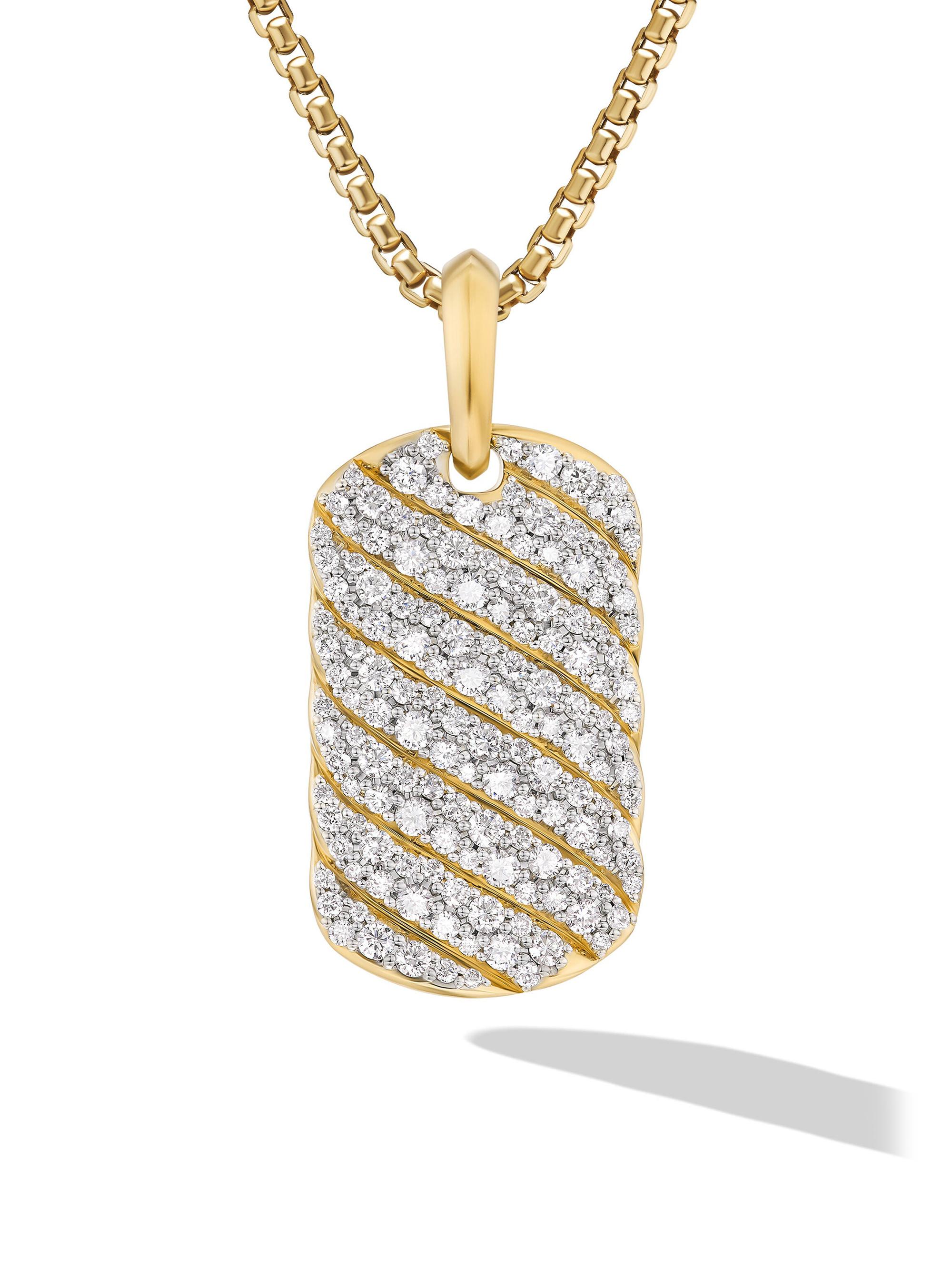 David Yurman Men's Sculpted Cable Tag in 18K Yellow Gold - Diamond