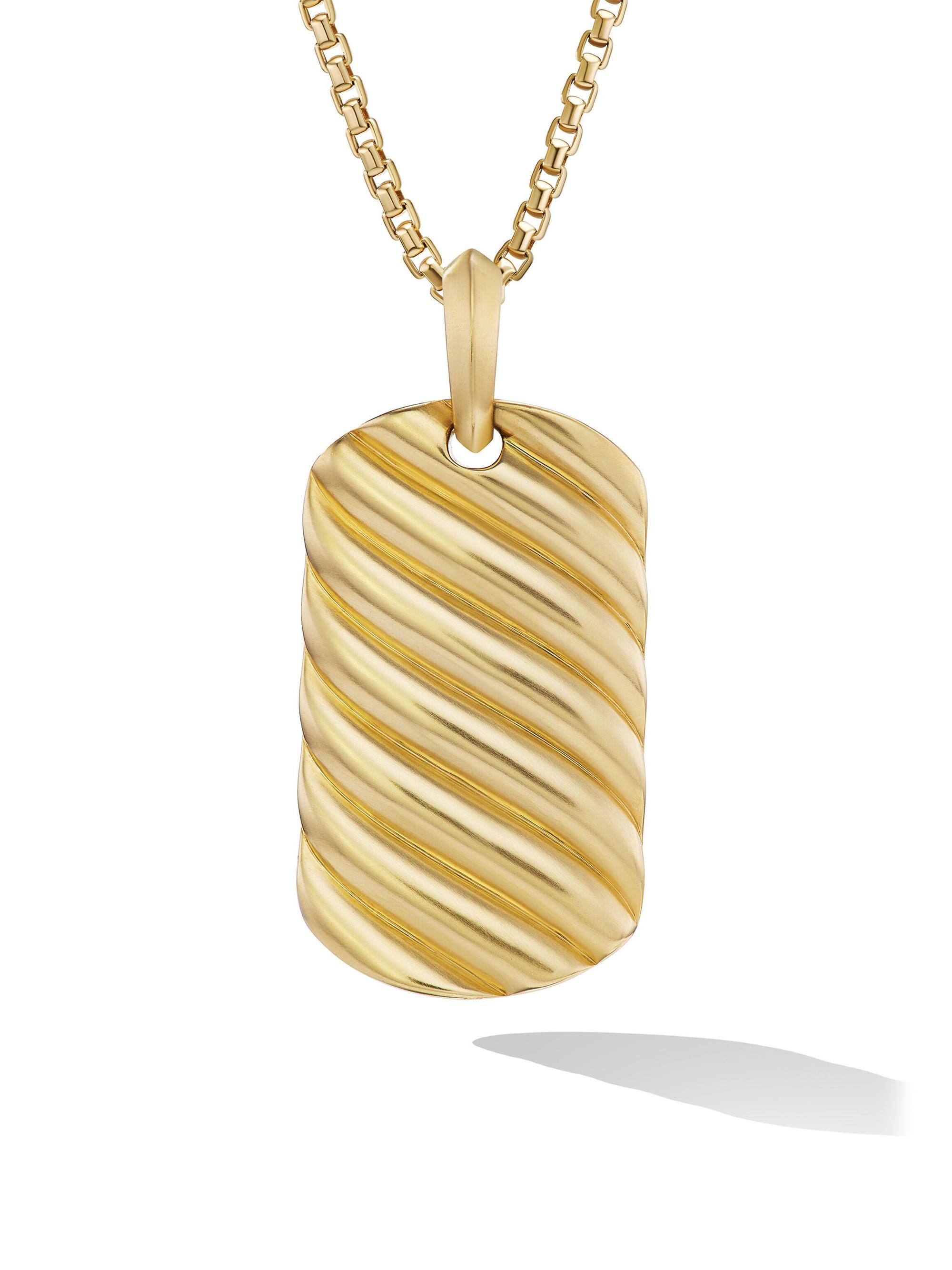 David Yurman Men's Sculpted Cable Tag in 18K Yellow Gold, 35MM - Gold