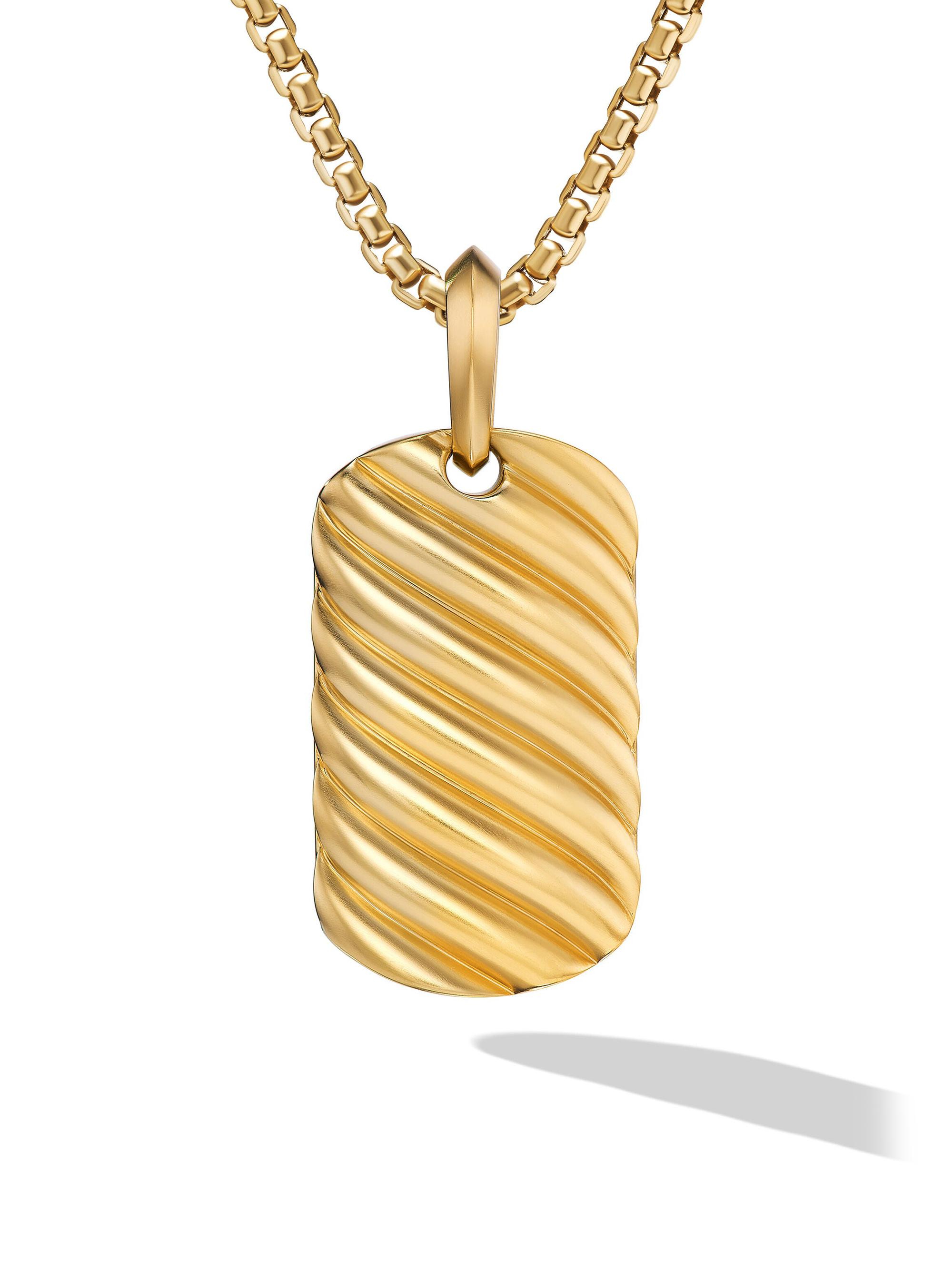 David Yurman Men's Sculpted Cable Tag in 18K Yellow Gold, 27MM - Gold
