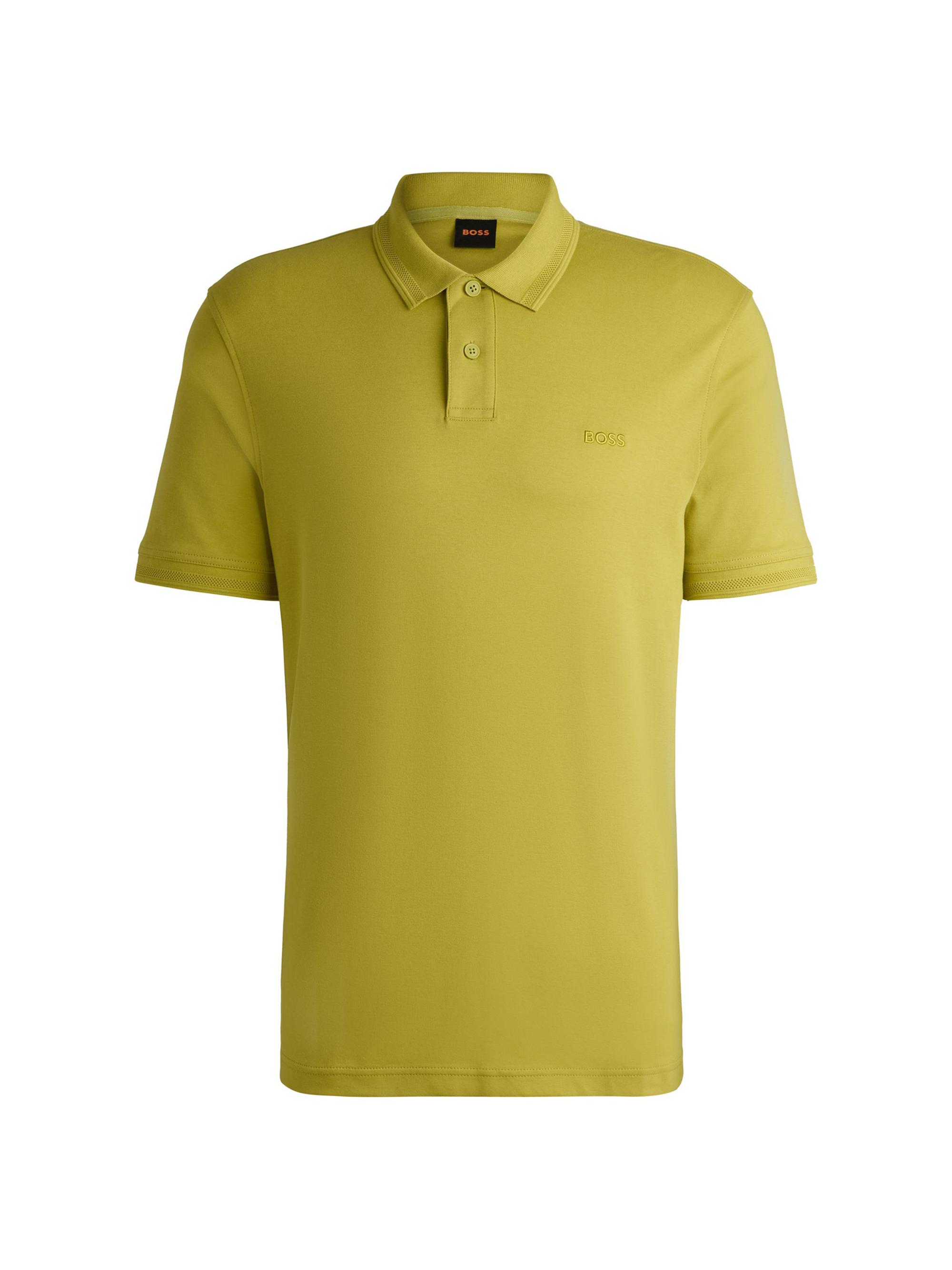 BOSS Men's Interlock-Cotton Polo Shirt with Logo Print - Green