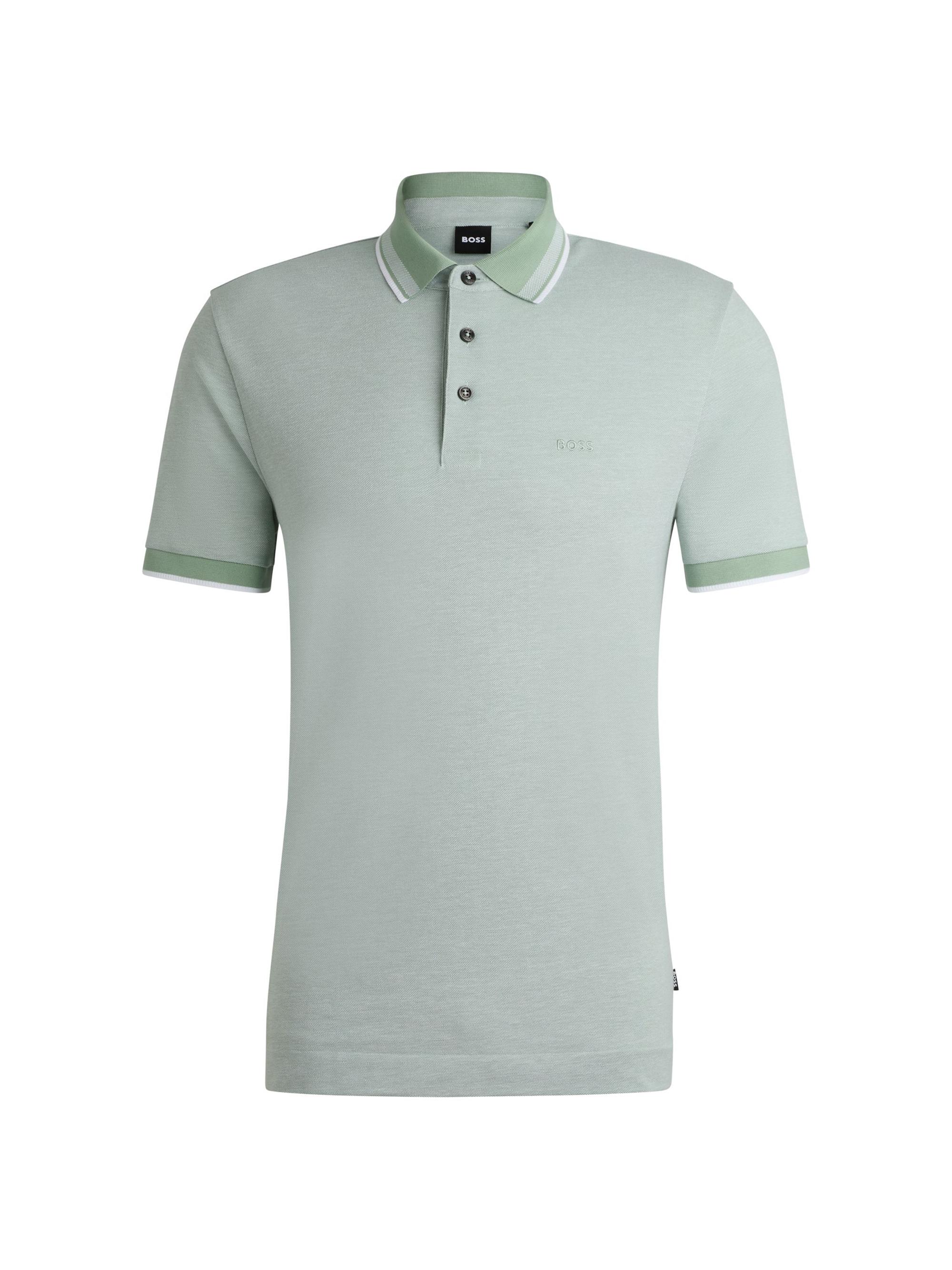 BOSS Men's Oxford-Cotton-Paique Polo Shirt with Logo Detail - Light Green