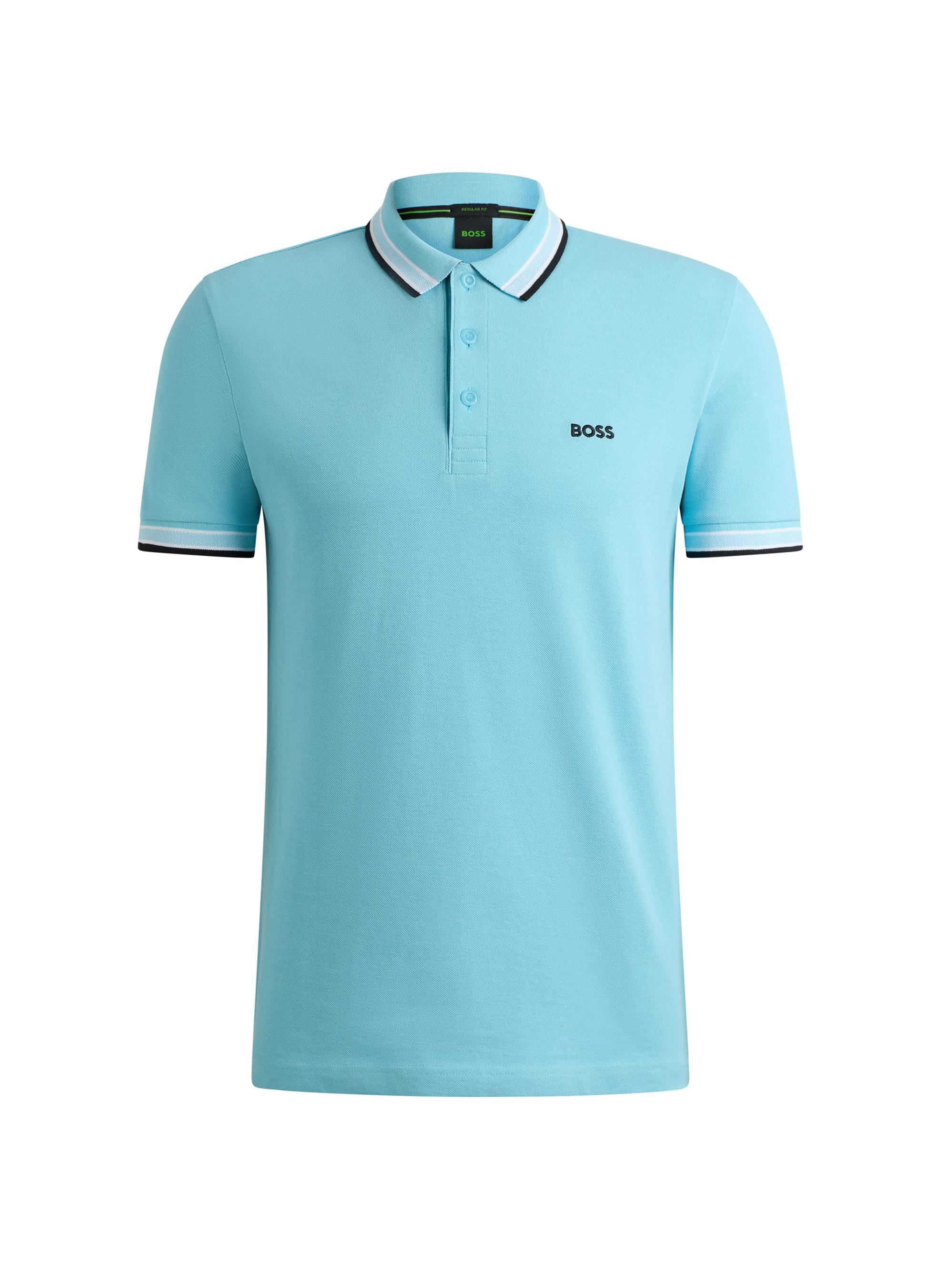 BOSS Men's Polo Shirt with Contrast Logo Details - Blue