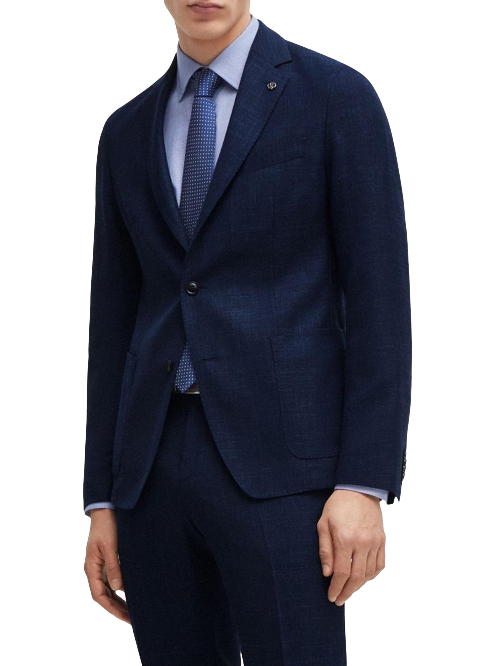 BOSS Men's Slim-Fit Jacket in Melange Stretch Cloth - Dark Blue
