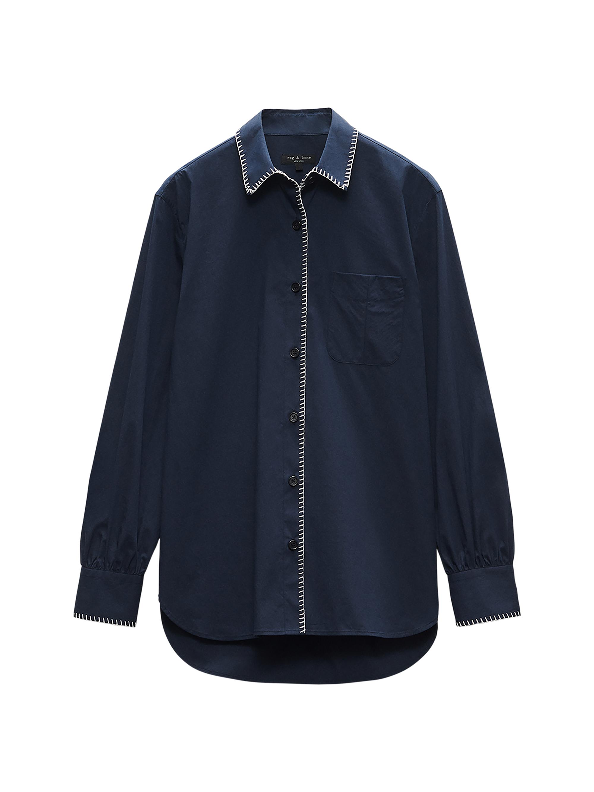 rag & bone Women's Maxine Blanket Stitch Shirt - Navy