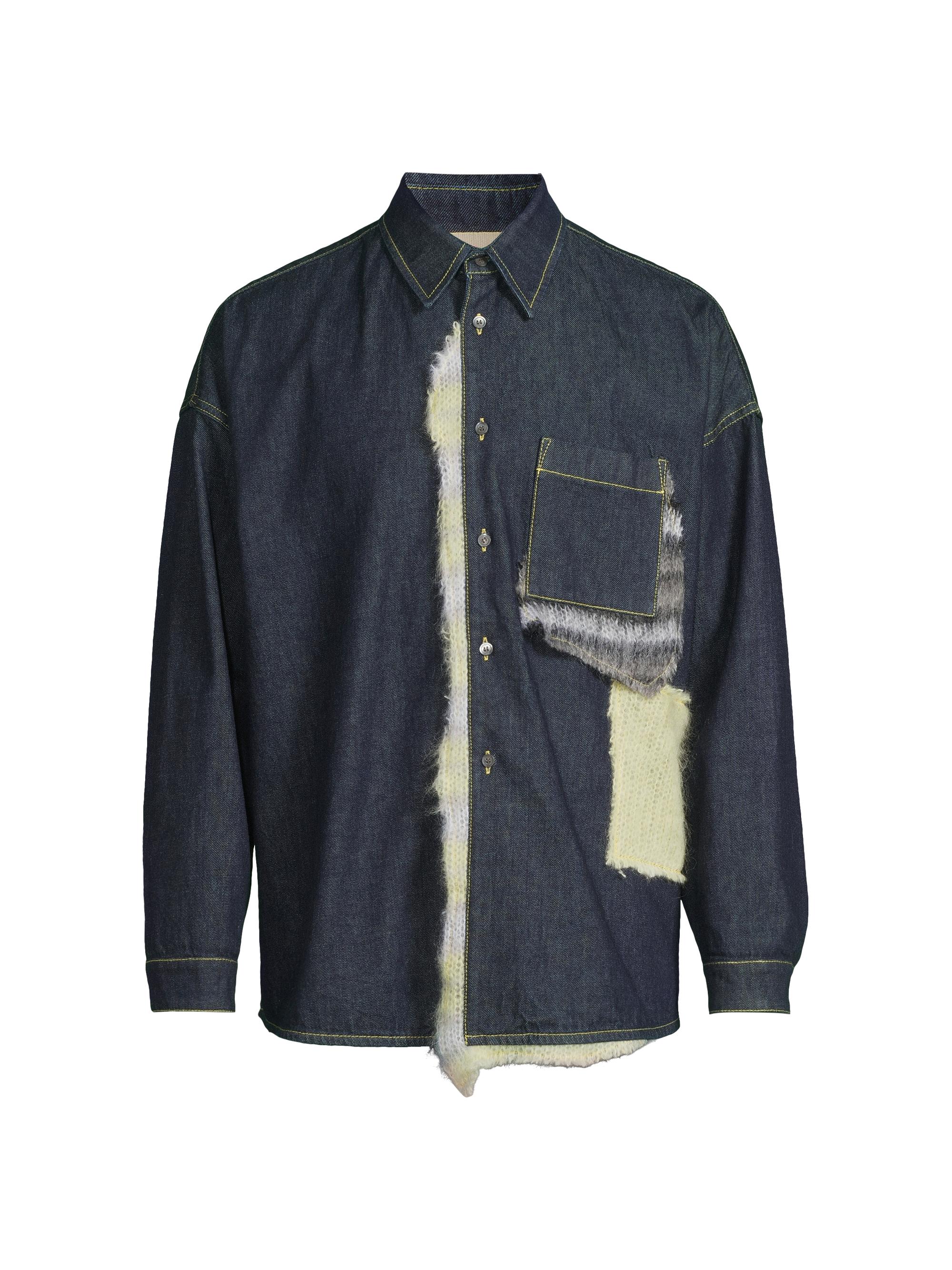 Marni Men's Mohair Patched Bull Denim Overshirt - Blue Black