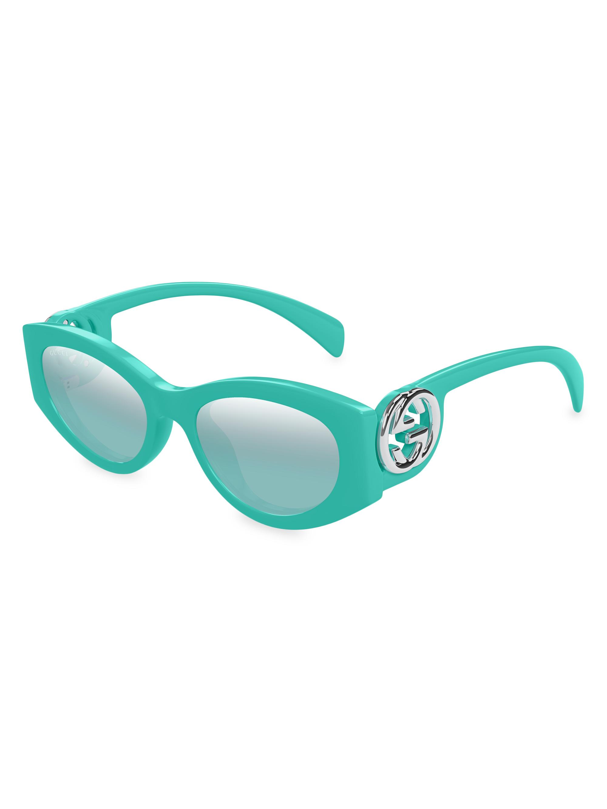 Gucci Women's Chaise Longue 54MM Cat-Eye Sunglasses - Light Teal Teal | Thumbnail 3