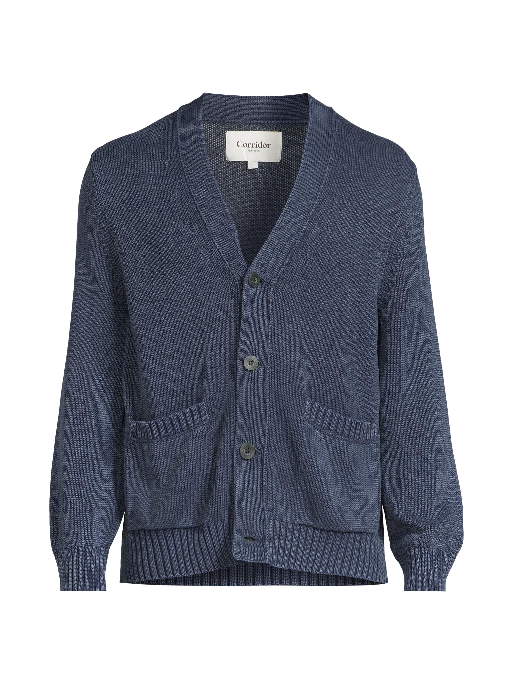 Corridor Men's Cotton Acid Wash Cardigan - Midnight