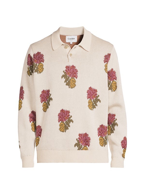 Shop Corridor Floral Cotton Polo Sweater | Saks Fifth Avenue Shop Corridor Floral Cotton Polo Sweater | Saks Fifth Avenue