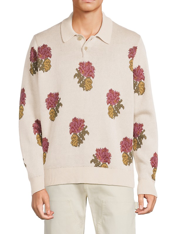 Shop Corridor Floral Cotton Polo Sweater | Saks Fifth Avenue Shop Corridor Floral Cotton Polo Sweater | Saks Fifth Avenue