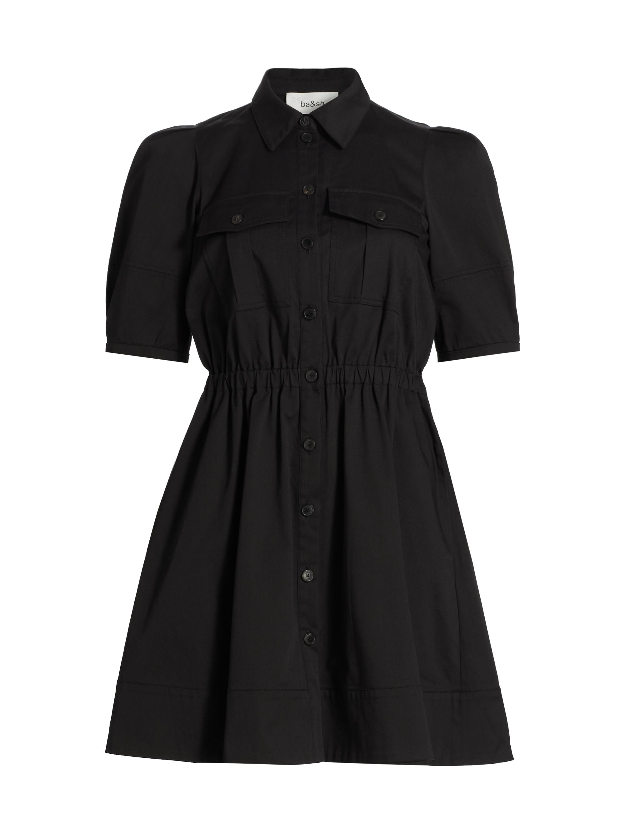 ba & sh Women's Lincoln Twill Puff-Sleeve A-Line Minidress - Noir