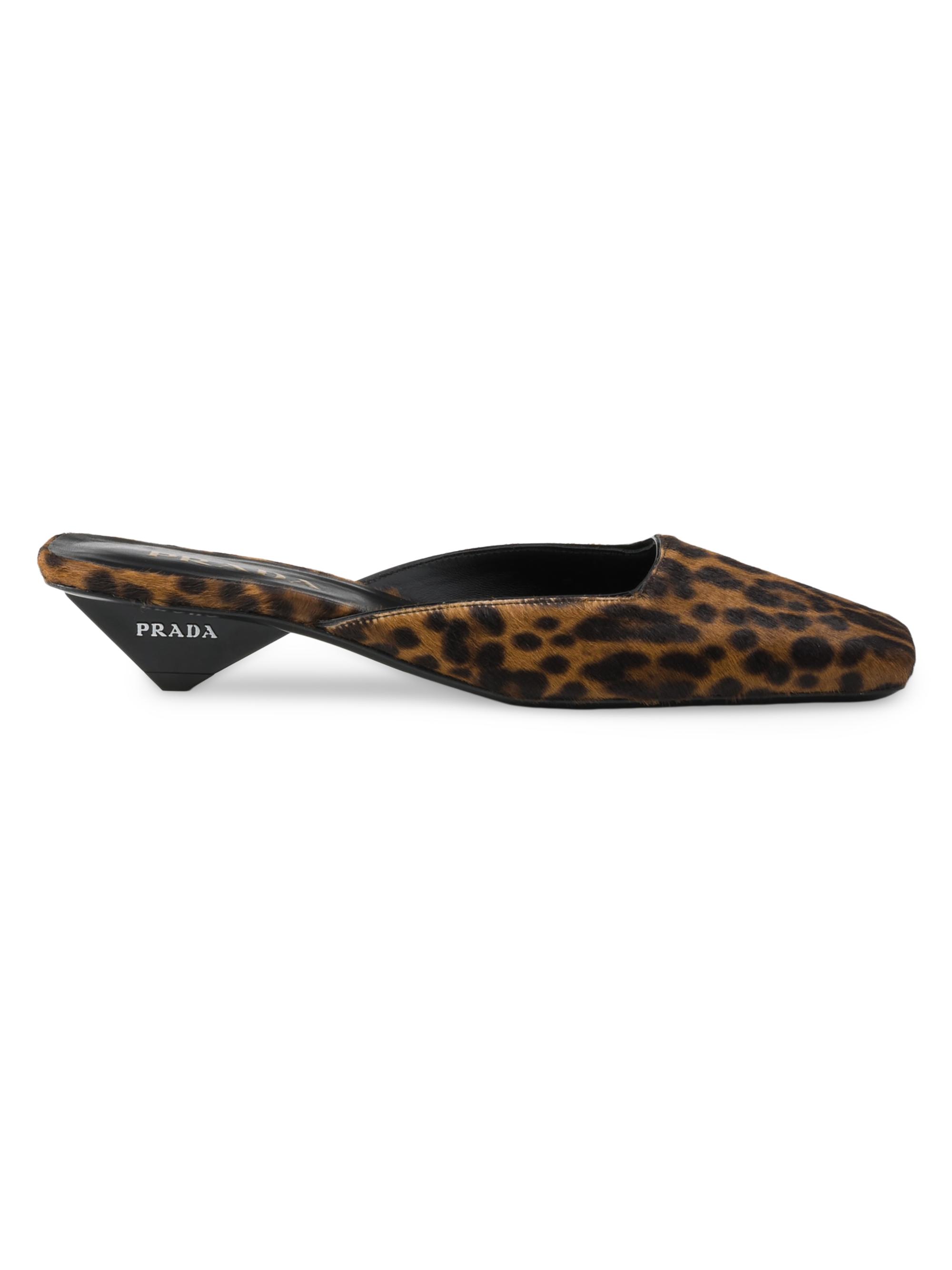 Prada Women's Printed Leather Slides - Black Brown