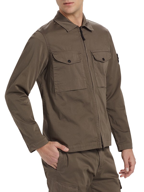 Shop Stone Island Stretch-Cotton Zip-Front Overshirt | Saks Shop Stone Island Stretch-Cotton Zip-Front Overshirt | Saks