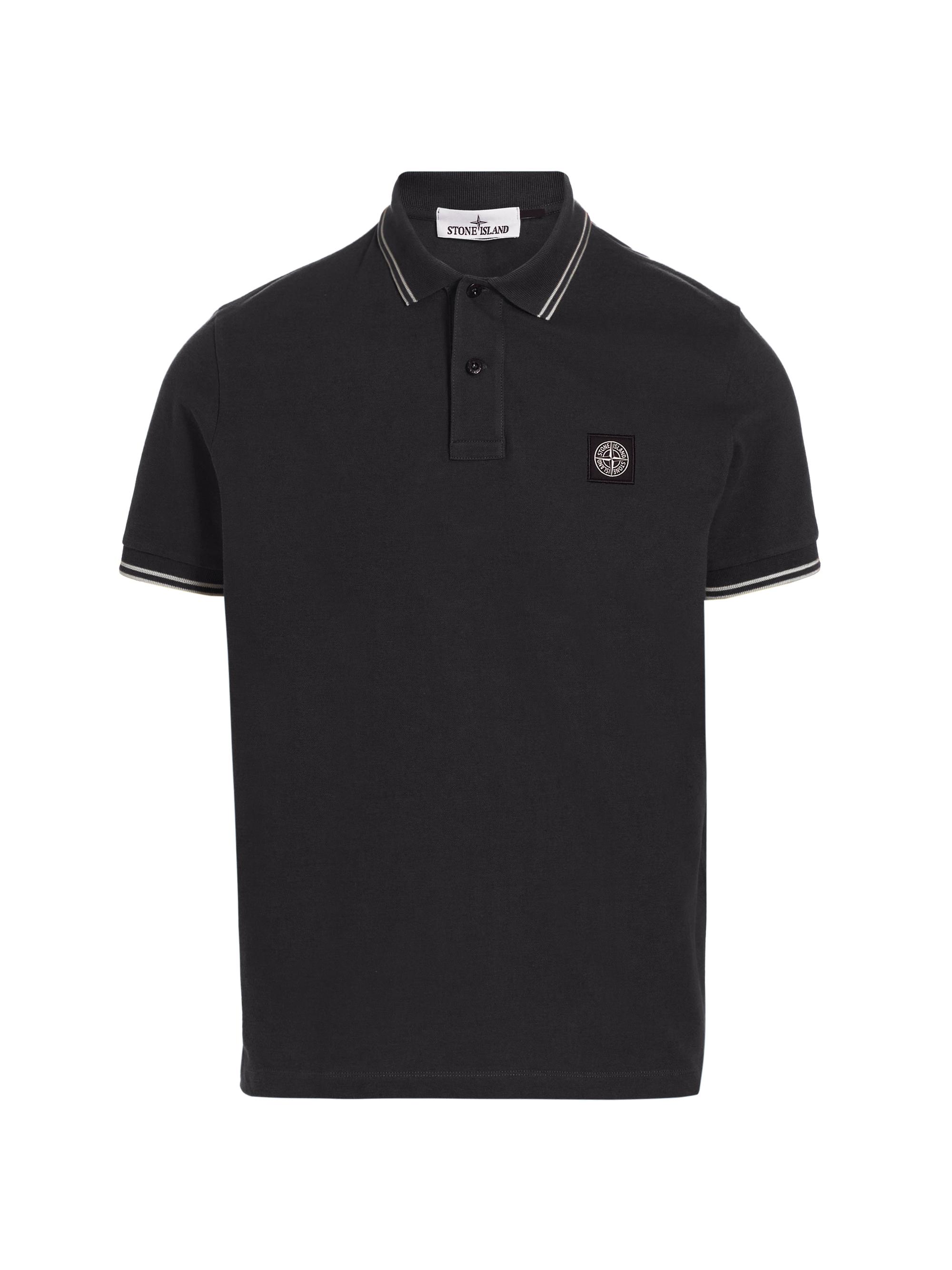 Stone Island Men's Cotton-Blend Patch Polo Shirt - Black