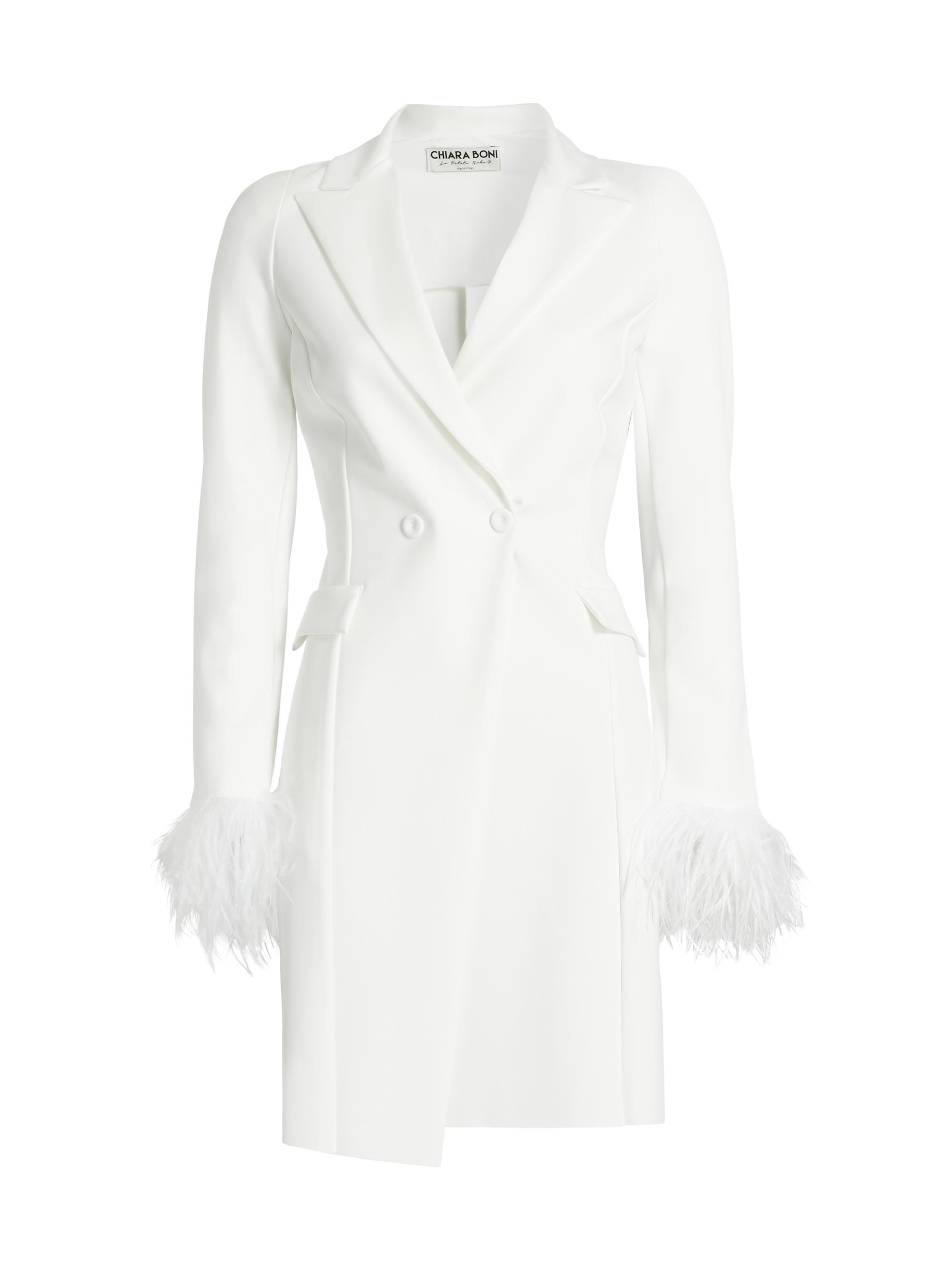 Chiara Boni La Petite Robe Women's Feather-Trim Blazer Minidress - White