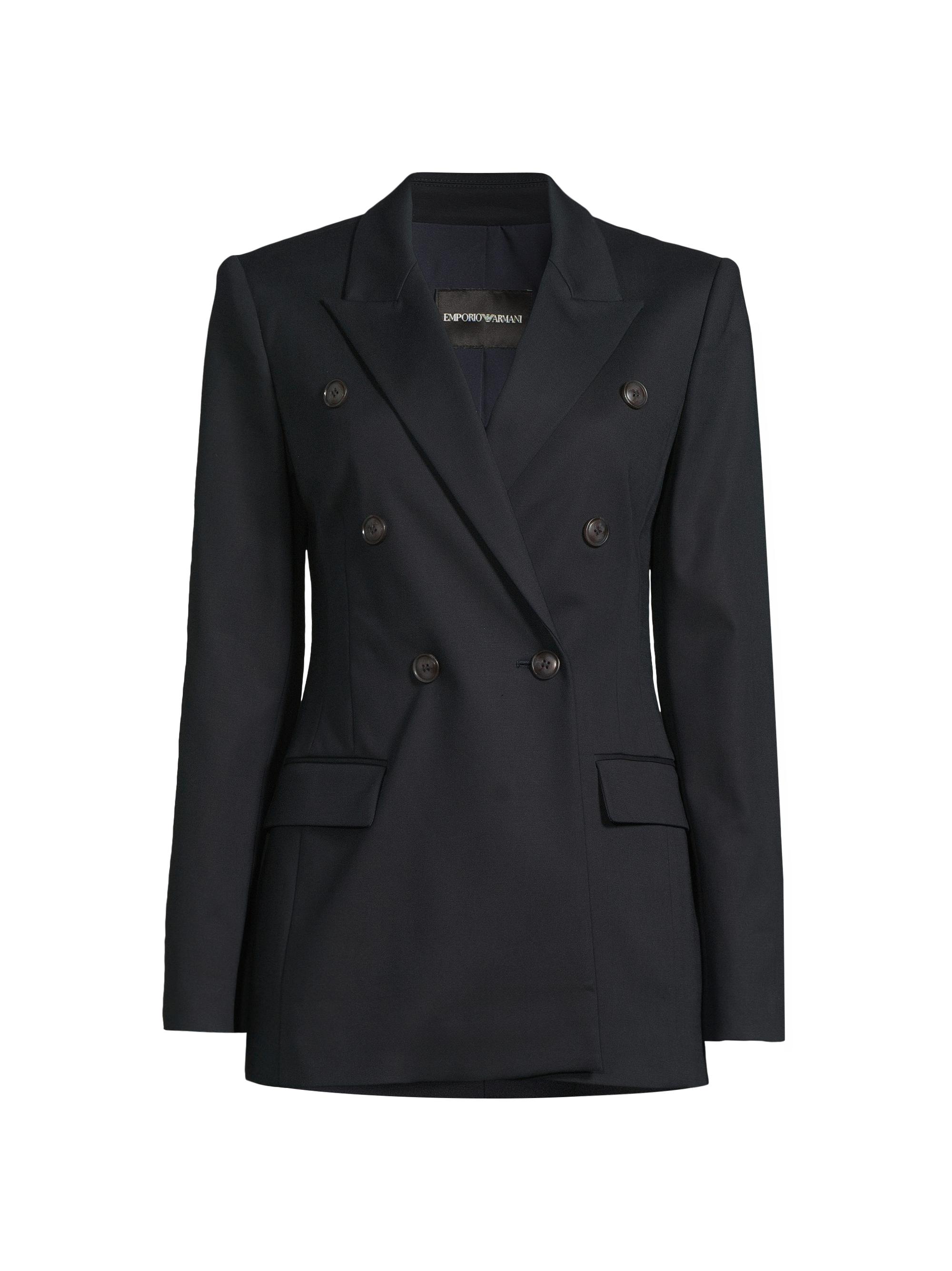 Emporio Armani Women's Cotton-Blend Double-Breasted Blazer - Navy Blue