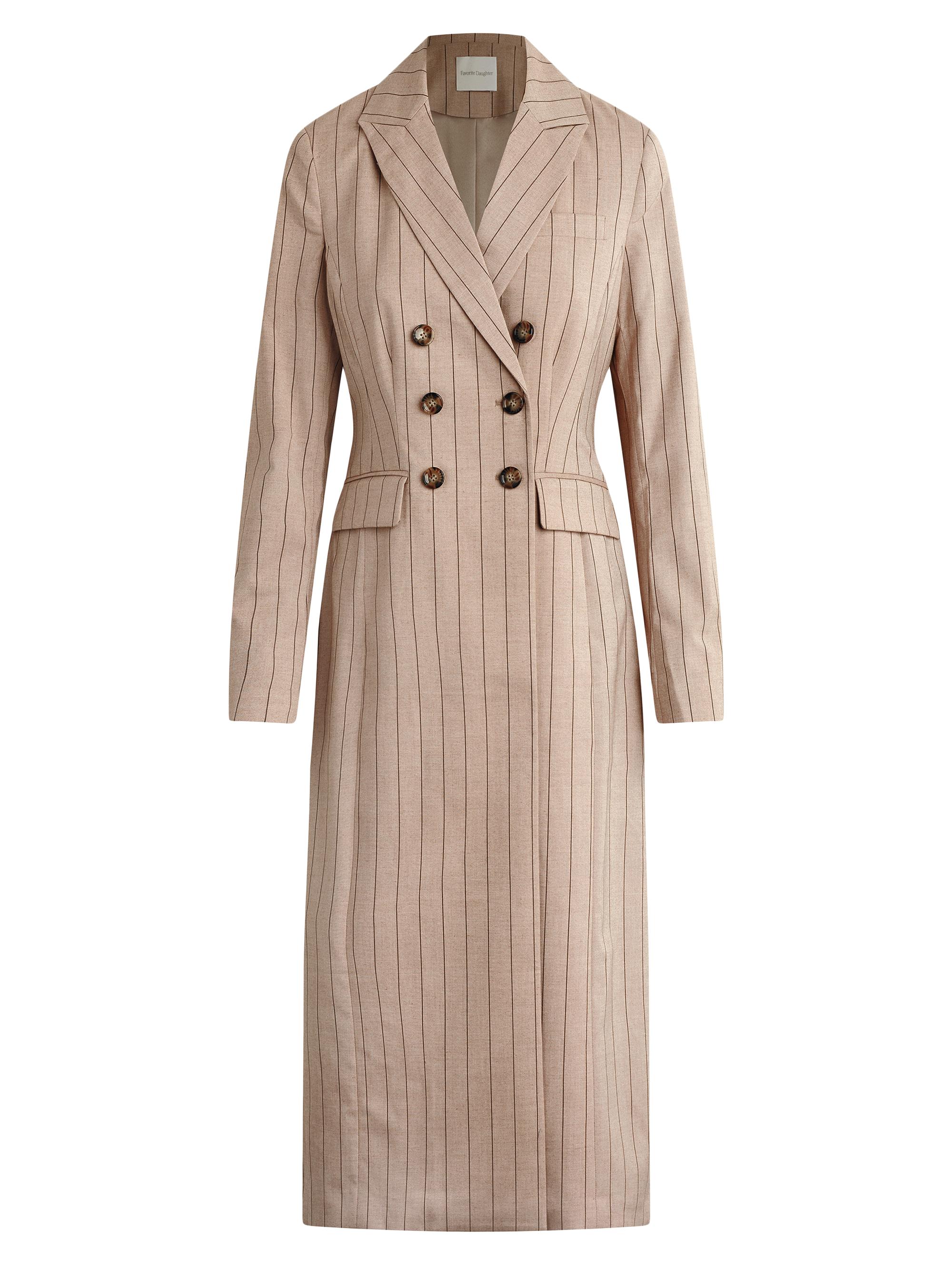 Favorite Daughter Women's The Meyer Double-Breasted Coat - Natural Pinstripe