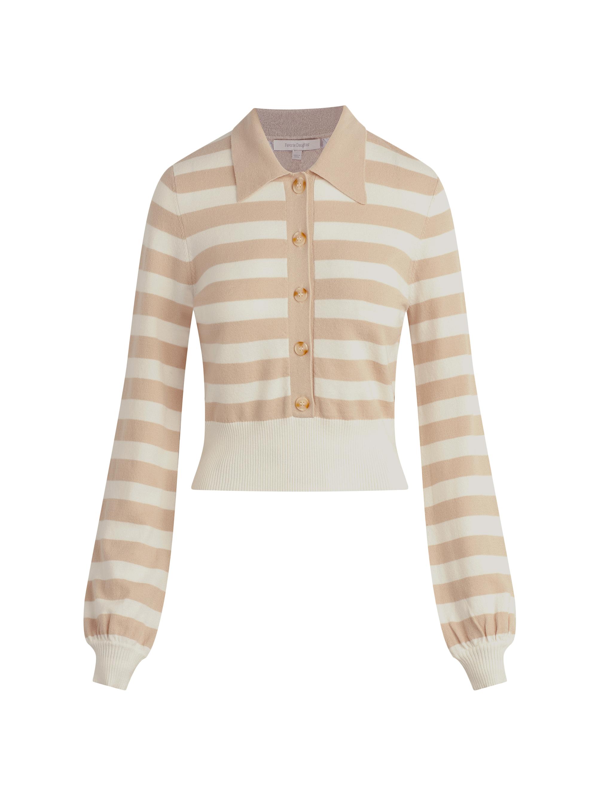 Favorite Daughter Women's The Belle Striped Polo Top - Beige  Stripe