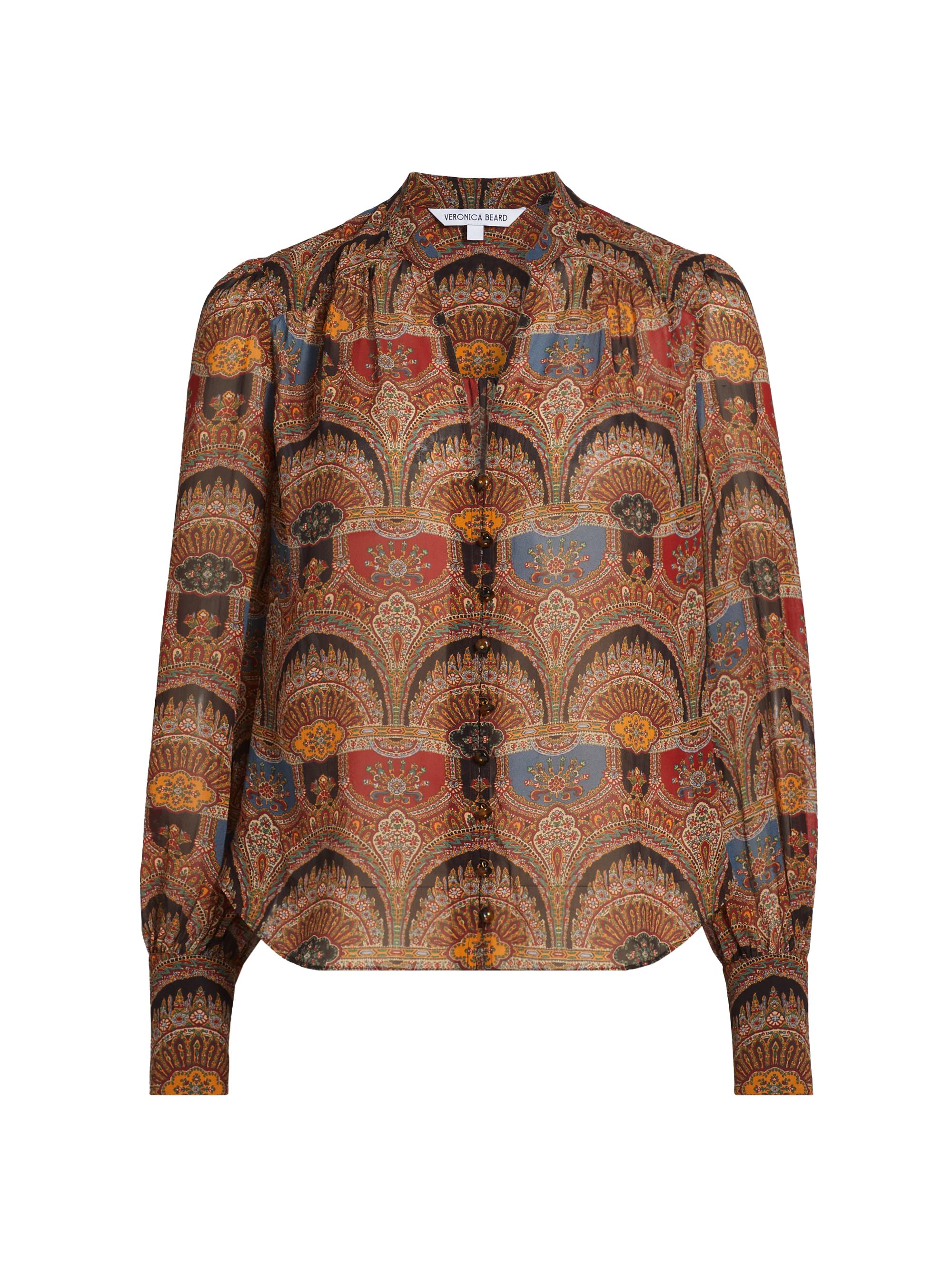 Veronica Beard Women's Esmeralda Abstract Silk Blouse - Dark Chocolate Multi