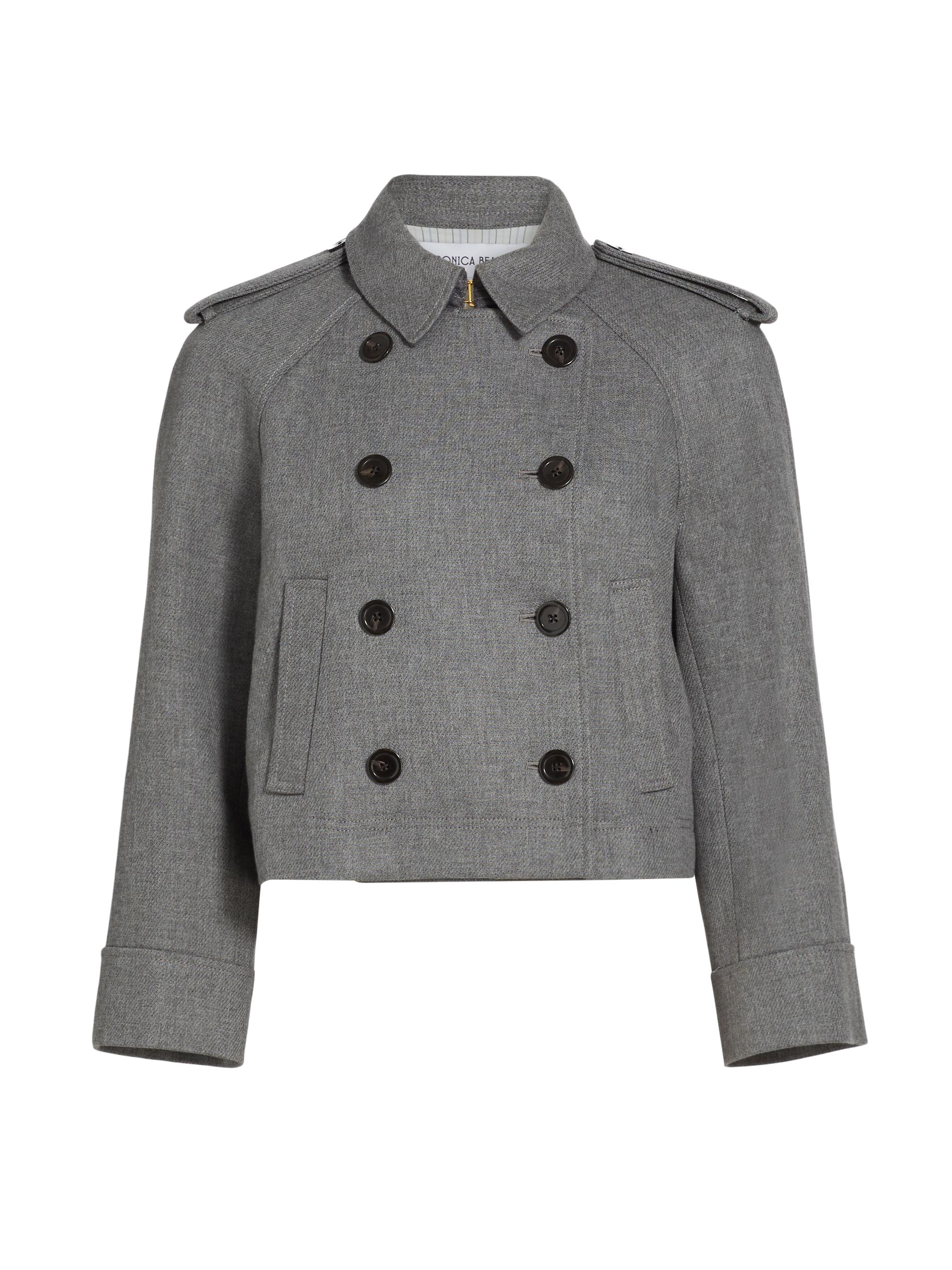 Veronica Beard Women's Cropped Conneley Trench Jacket - Medium Heather Grey