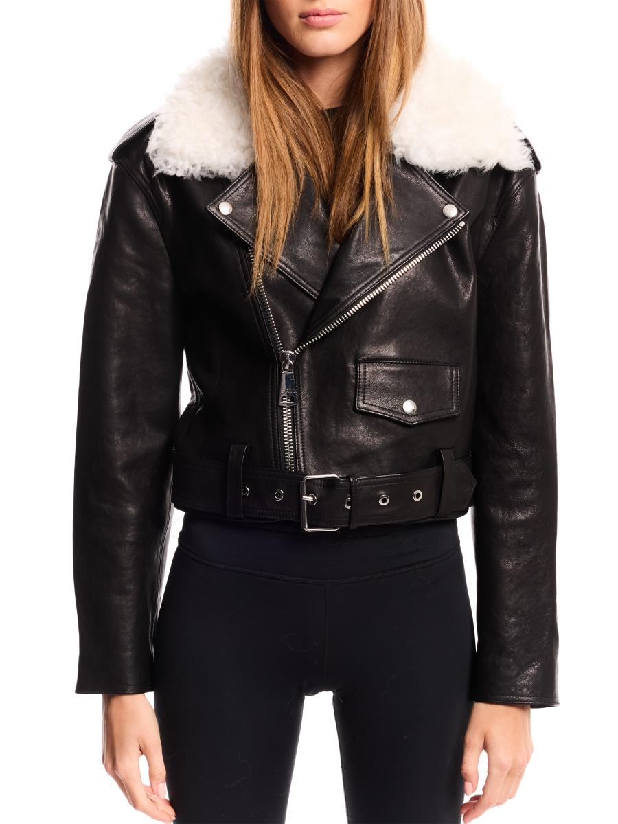 SAM. Lainey Leather-Shearling Belted Biker Jacket | Saks Fifth Avenue