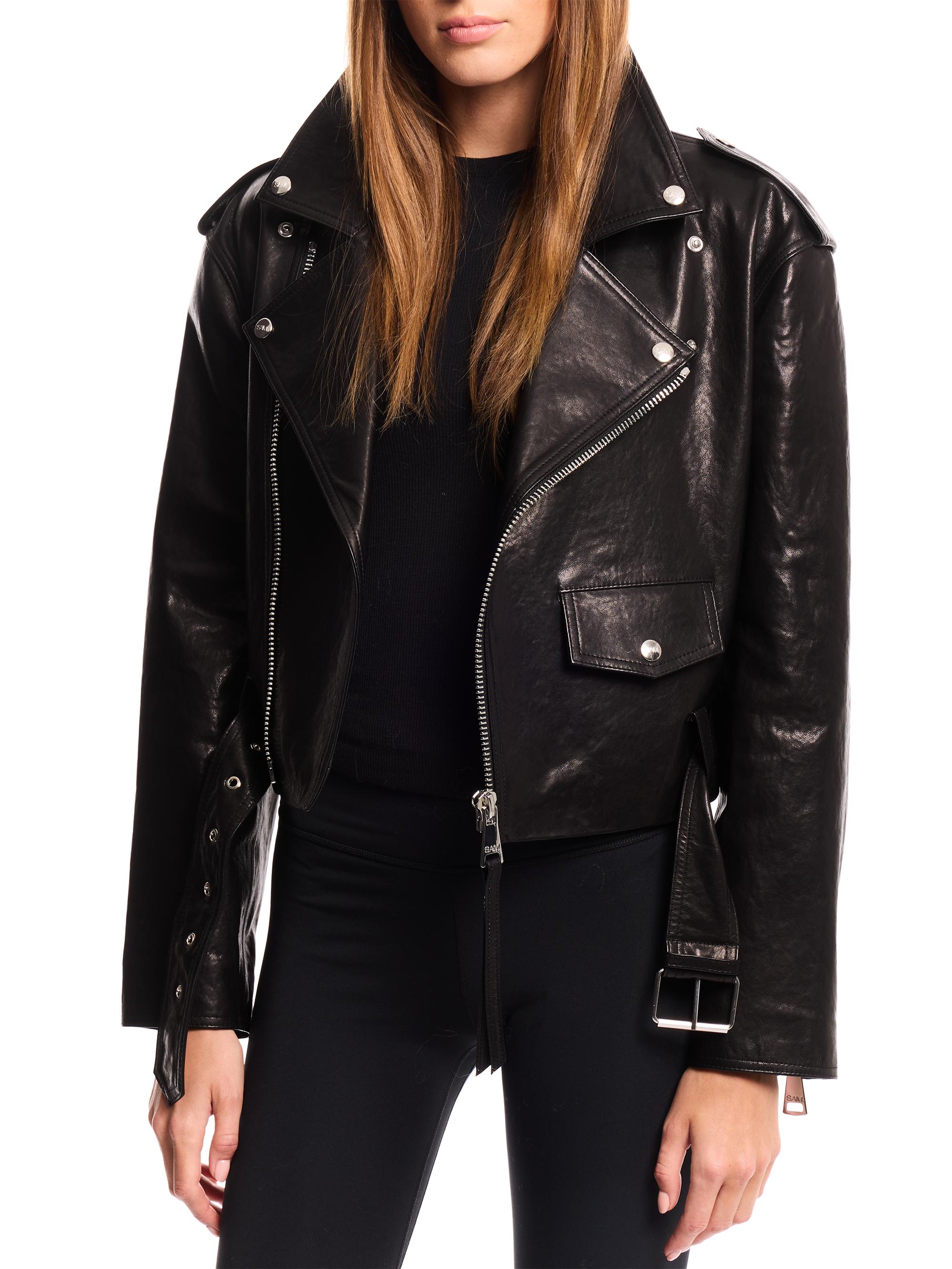 SAM. Lainey Leather-Shearling Belted Biker Jacket | Saks Fifth Avenue