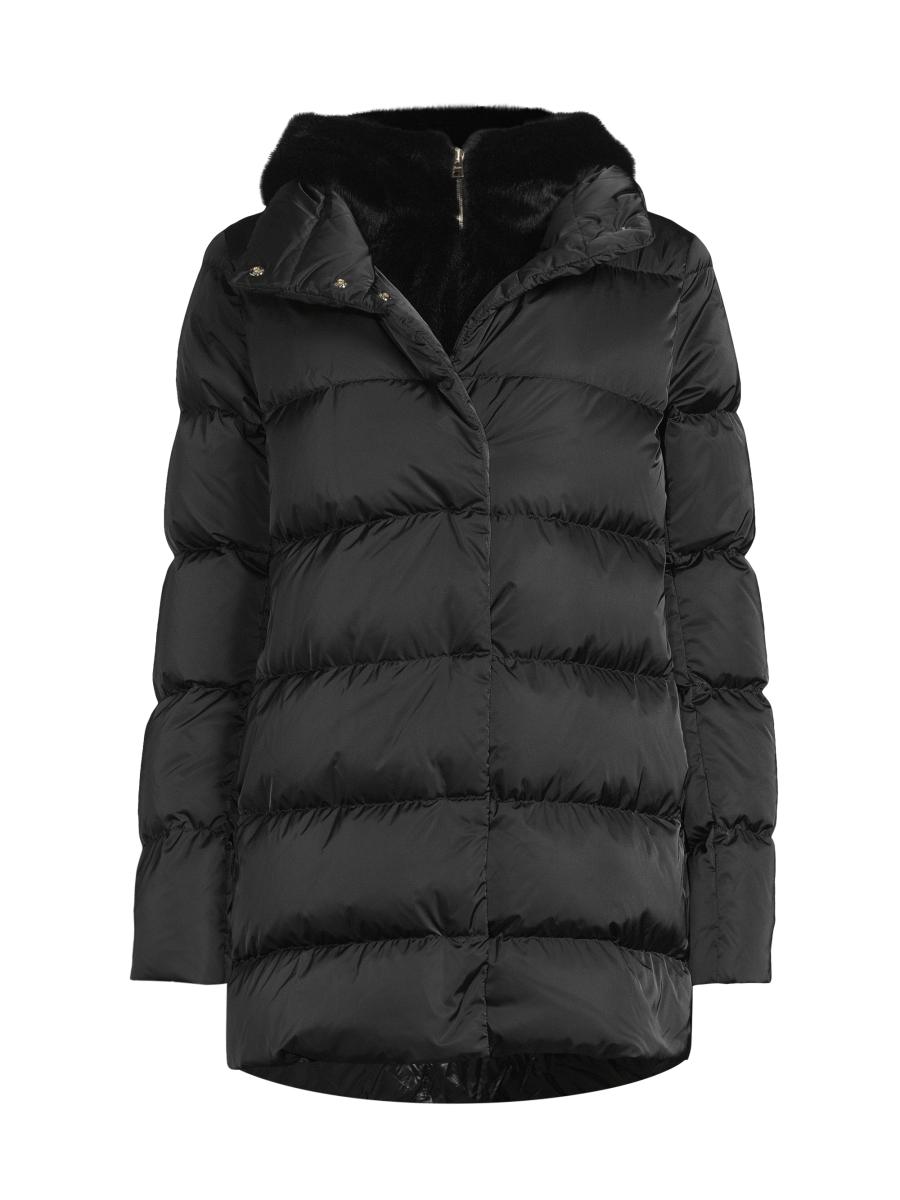 Herno Women's Sateen Faux-fur Down Puffer Coat In Black