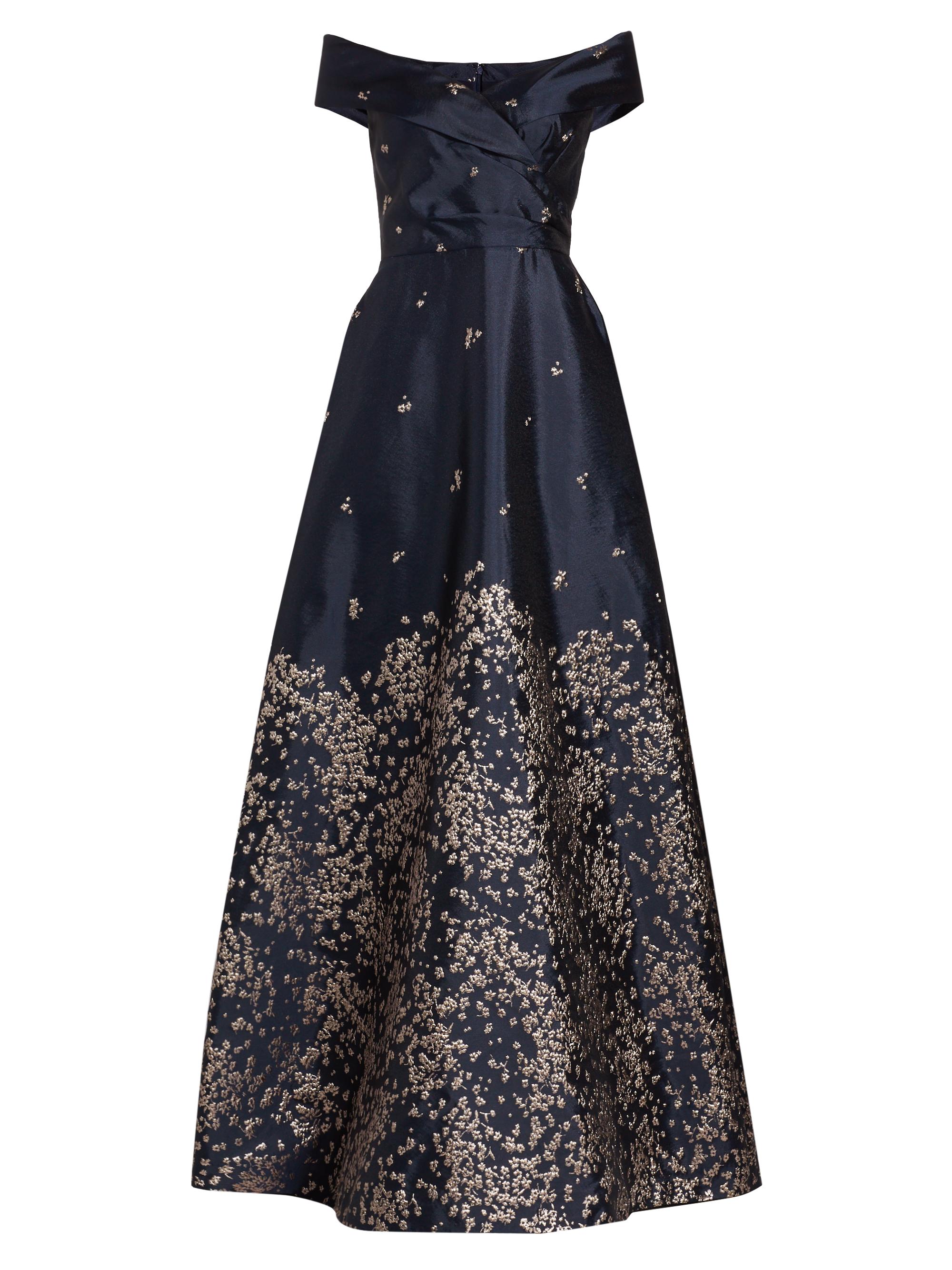Teri Jon by Rickie Freeman Women's Embroidered Jacquard Off-The-Shoulder Gown - Navy Rose Gold