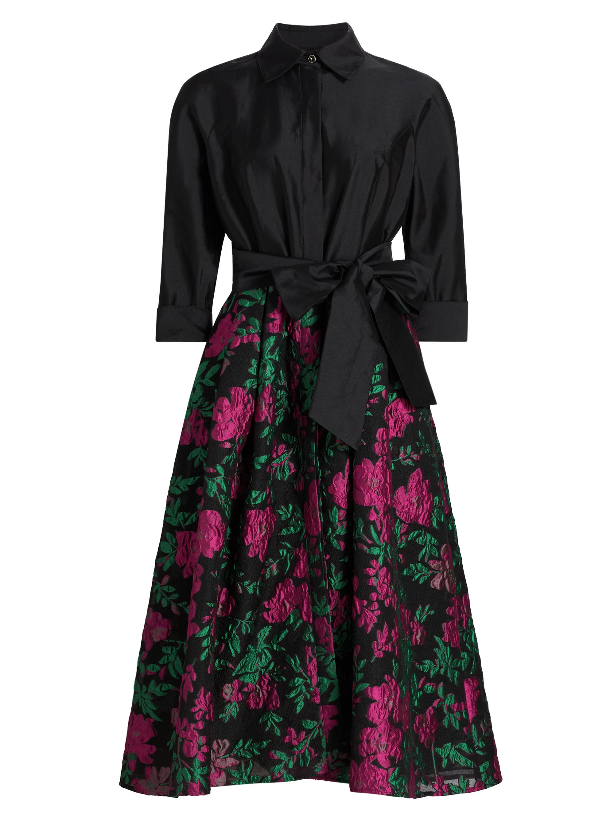 Teri Jon by Rickie Freeman Women's Jacquard Cocktail Shirtdress - Black Multi