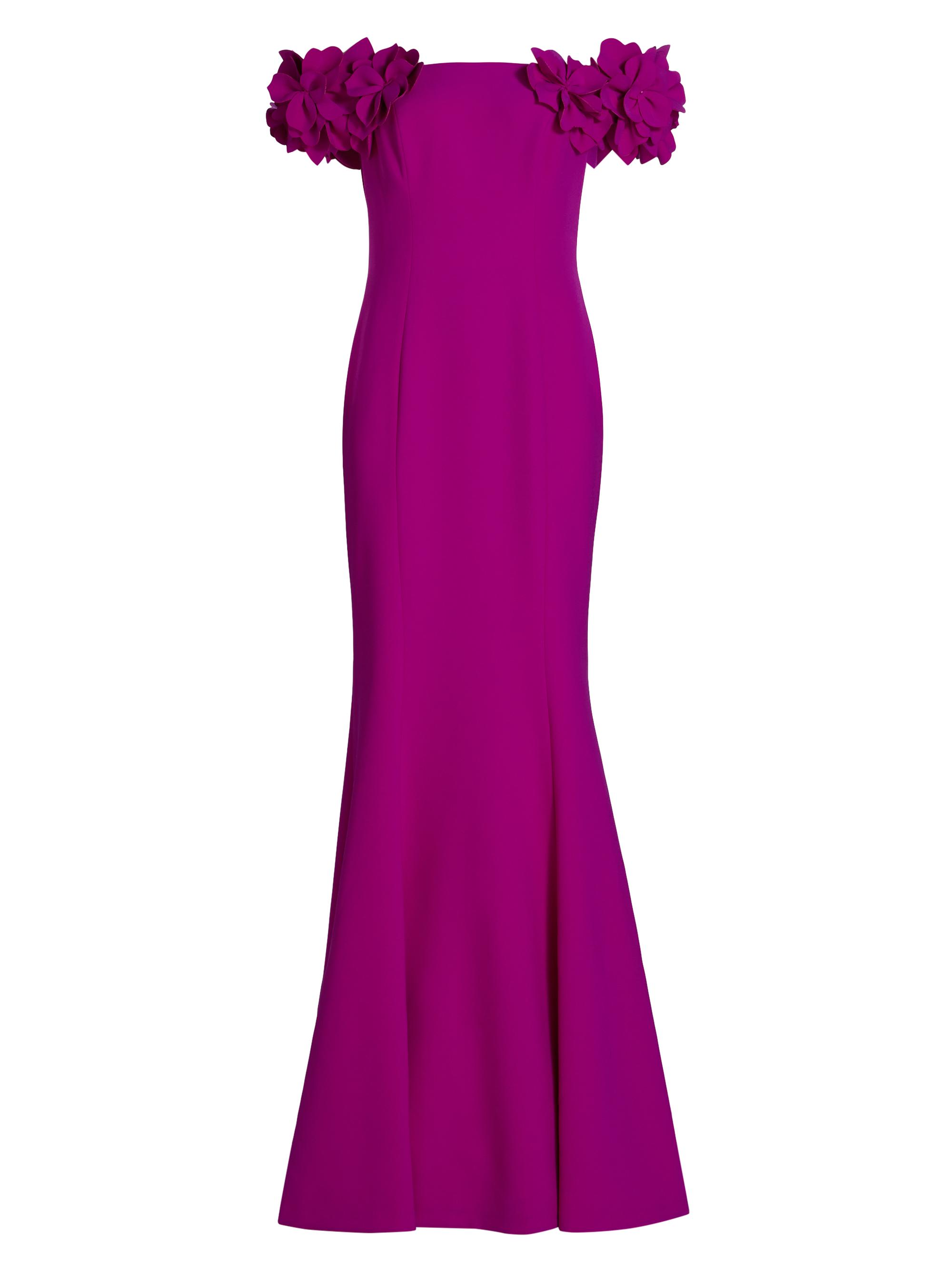 Teri Jon by Rickie Freeman Women's Crepe Petal Off-The-Shoulder Gown - Cerise