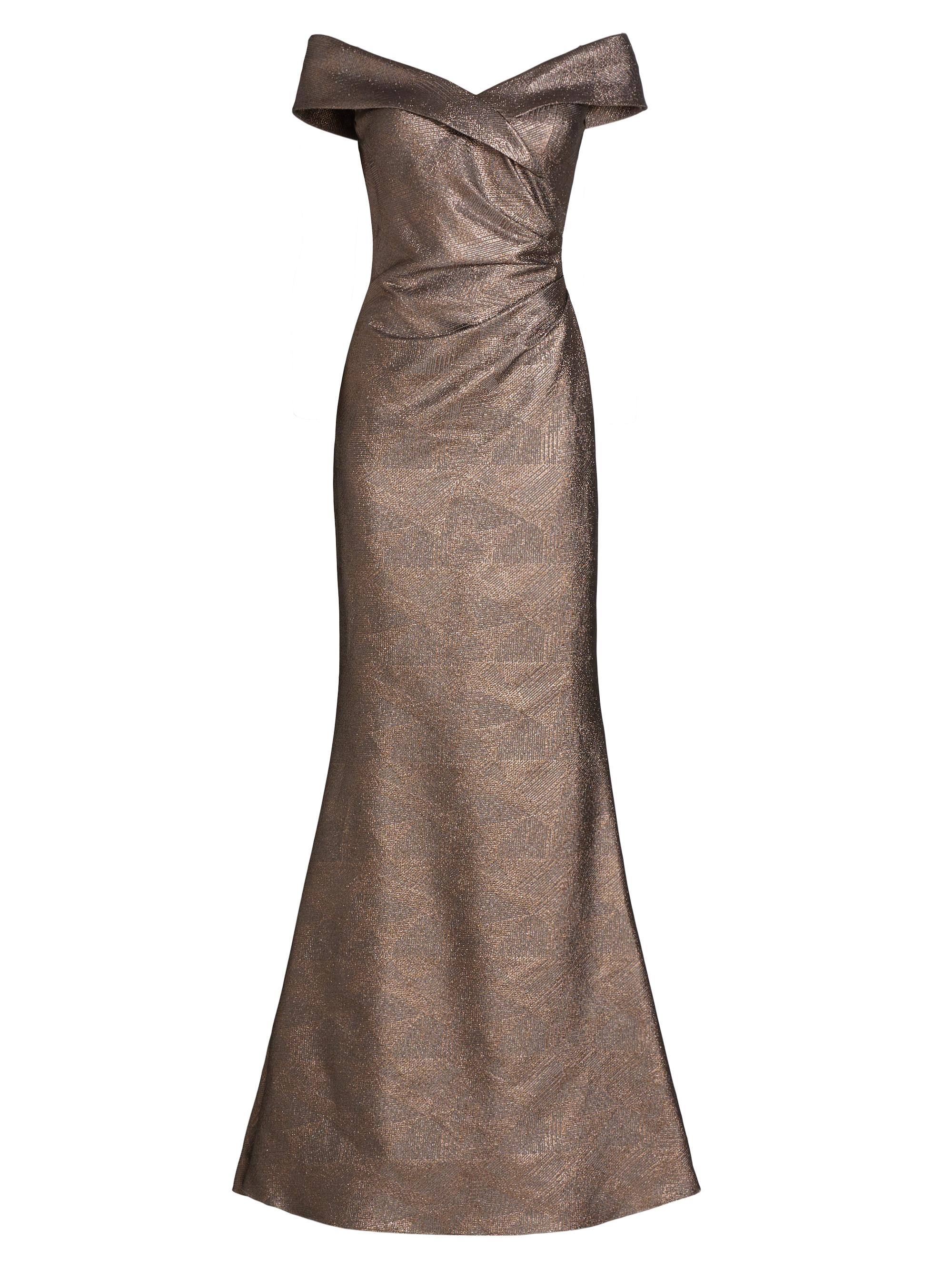 Teri Jon by Rickie Freeman Women's Metallic Jacquard Off-The-Shoulder Gown - Bronze