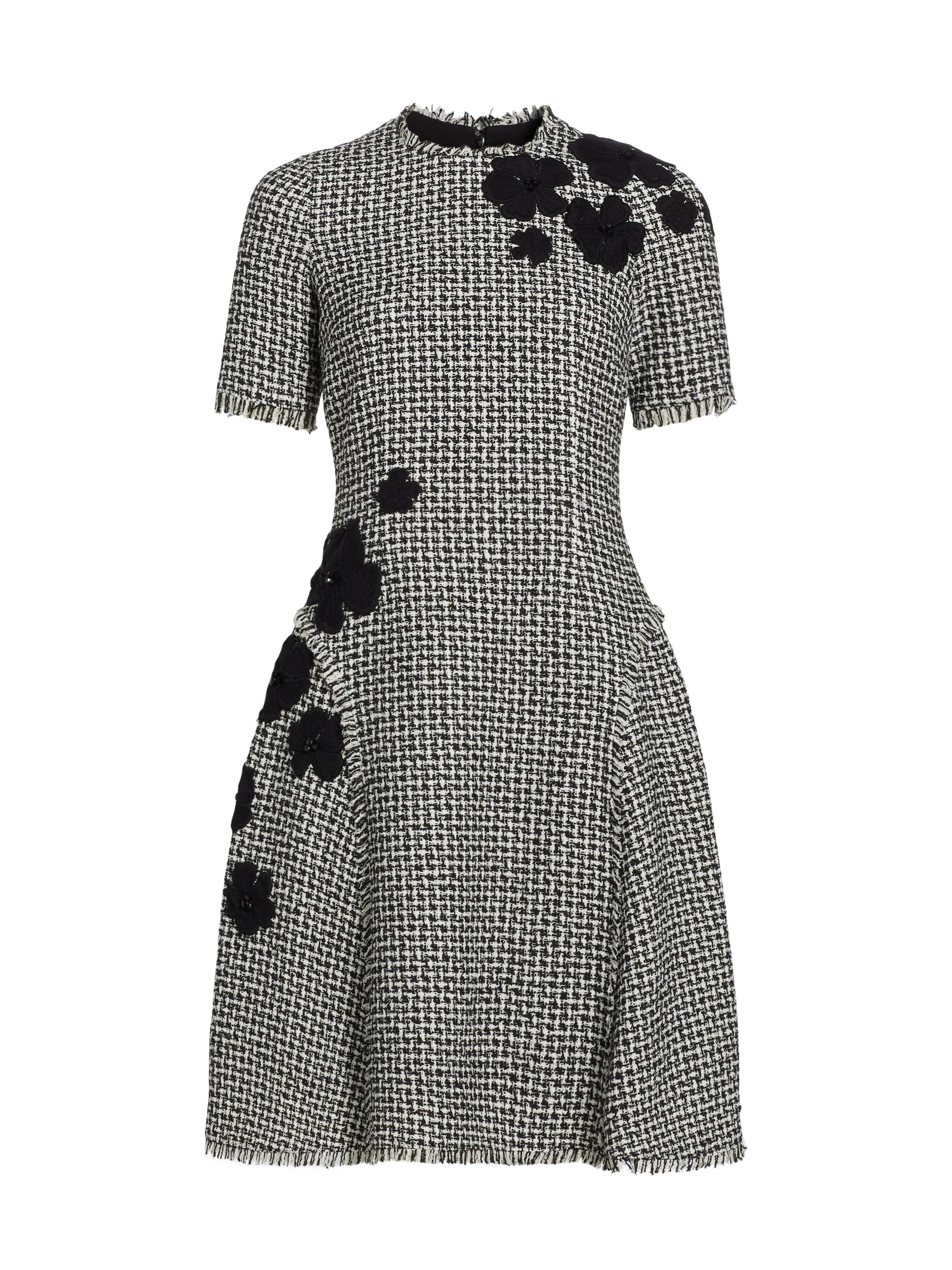 Teri Jon by Rickie Freeman Women's Floral Appliqué Tweed Cocktail Dress - Black White