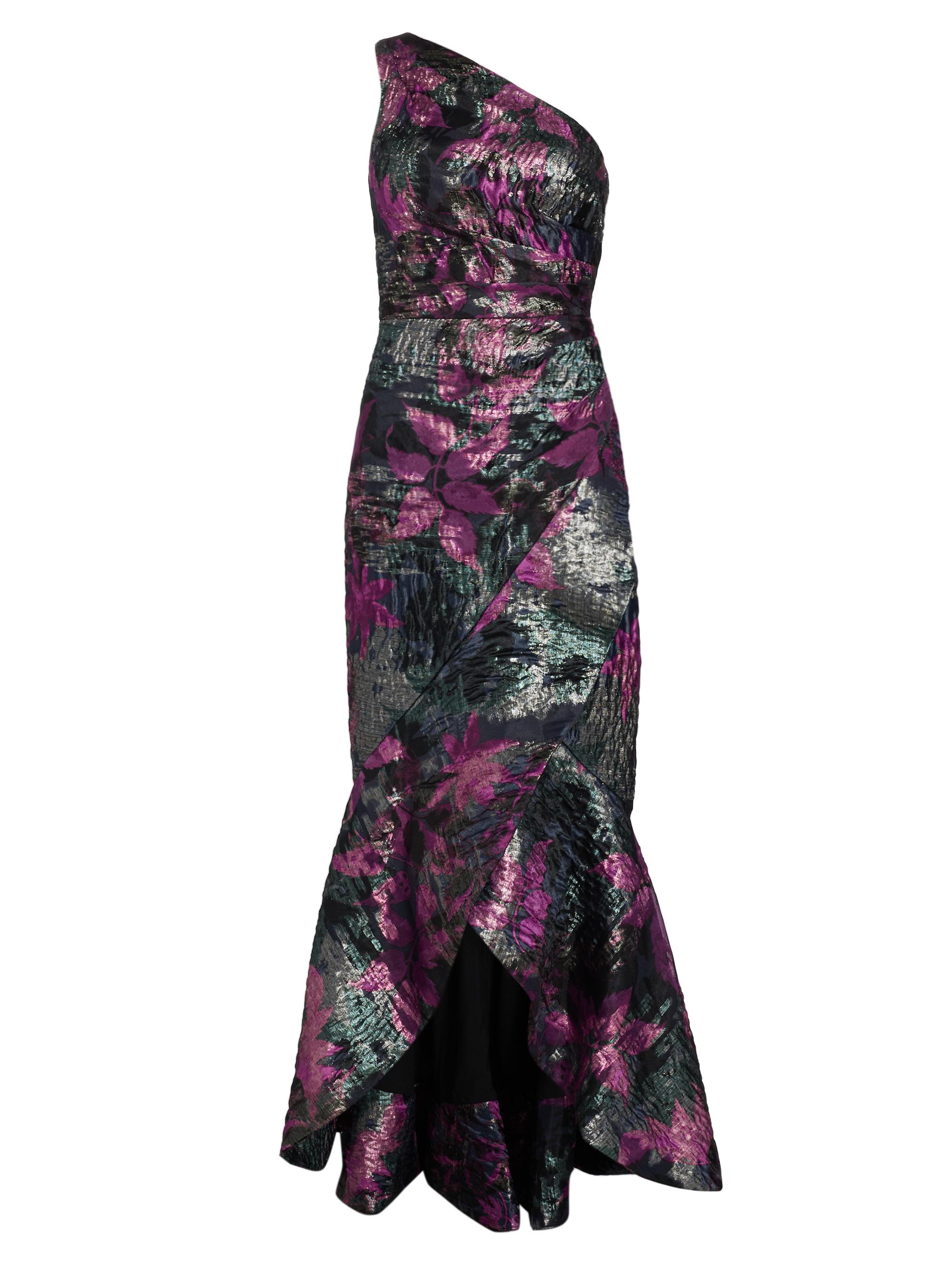 Teri Jon by Rickie Freeman Women's Floral Jacquard One-Shoulder Mermaid Gown - Purple Multi