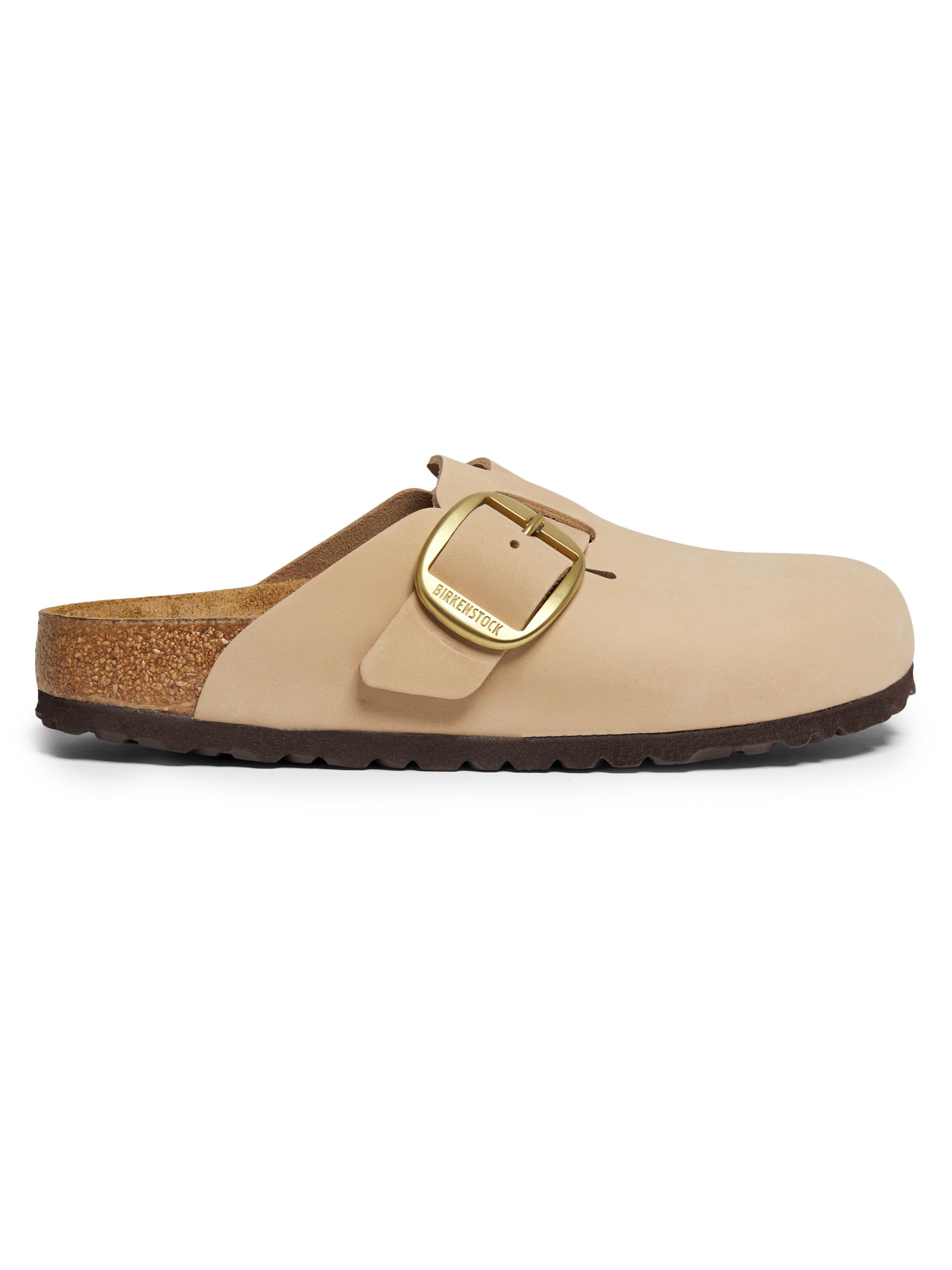 Birkenstock Women's Boston Big Buckle Leather Slides - Sand Castle  Sandals
