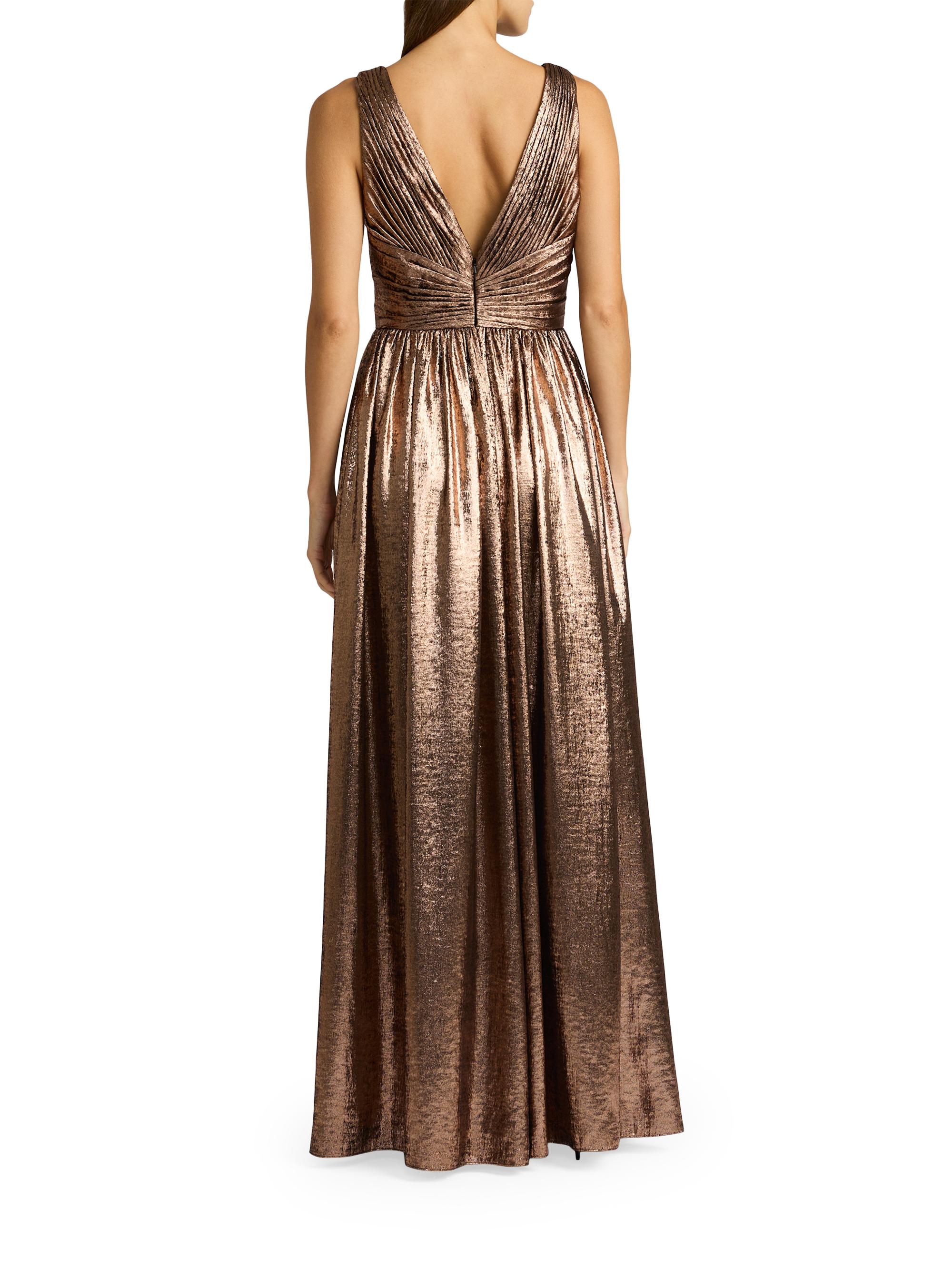 slim fit dress slacks Pleated Metallic Keyhole Prom Dress Nox Anabel Y1548 Bronze (Chocolate) / 2 main image 1