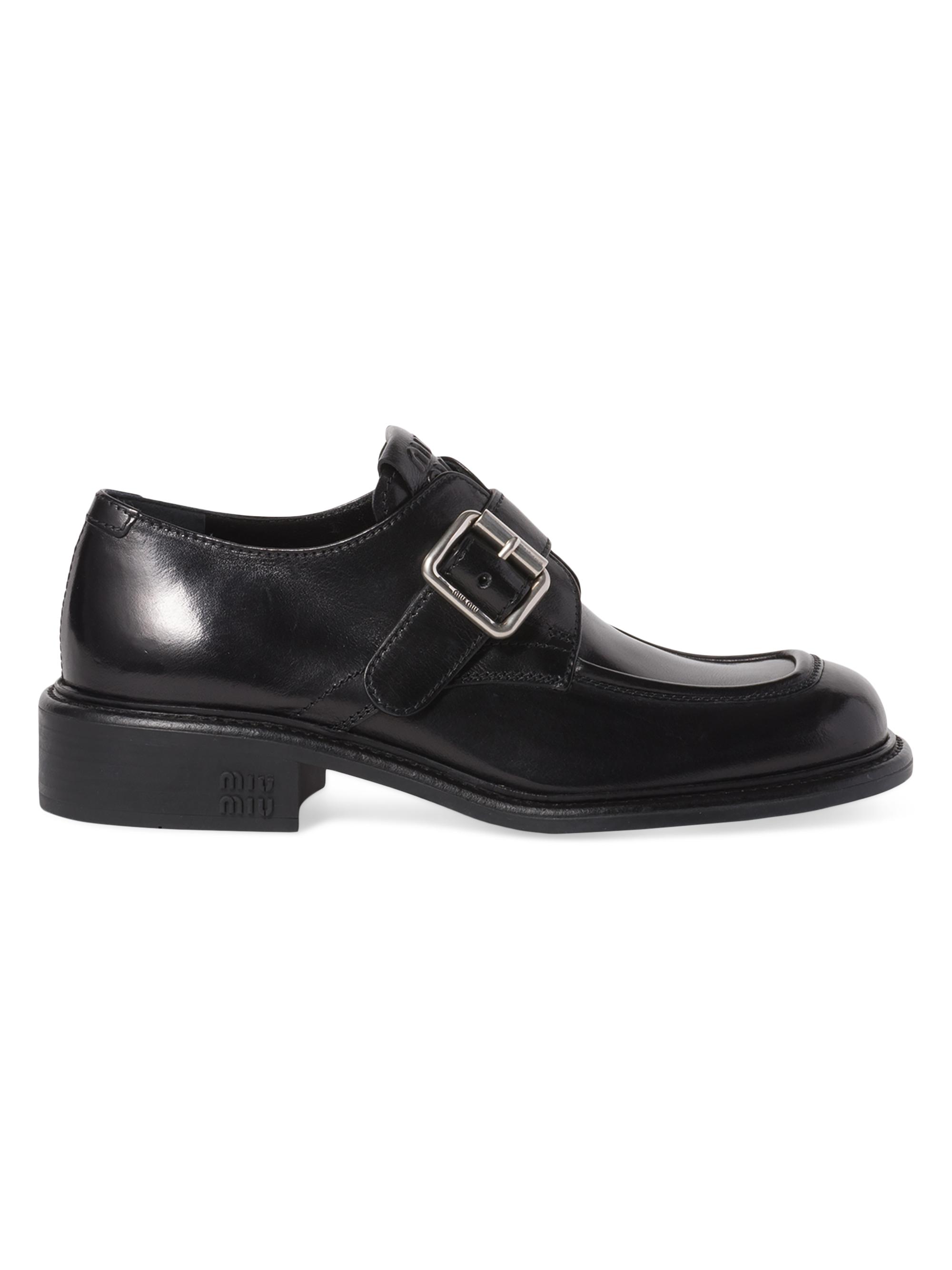 Miu Miu Women's 30MM Leather Buckled Monk Strap Shoes - Nero