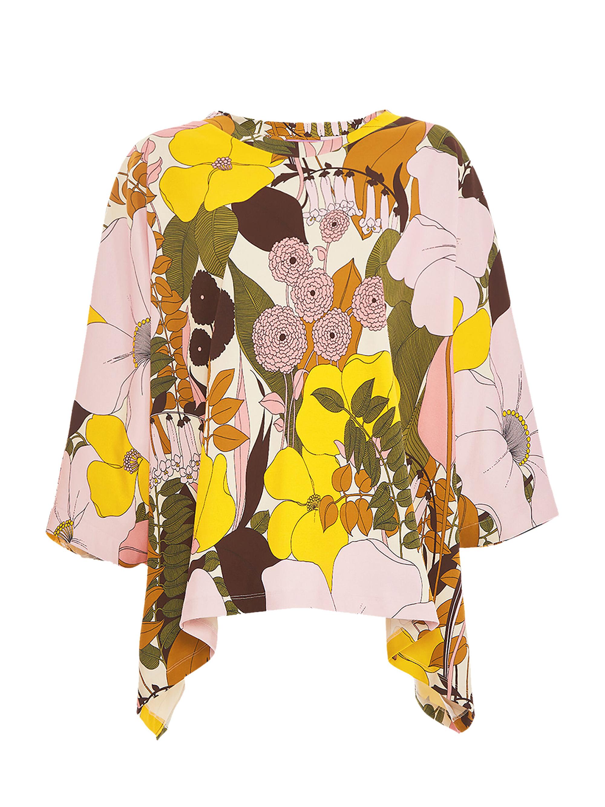 La DoubleJ Women's Meditation Poncho - Big Flower Rose Pink