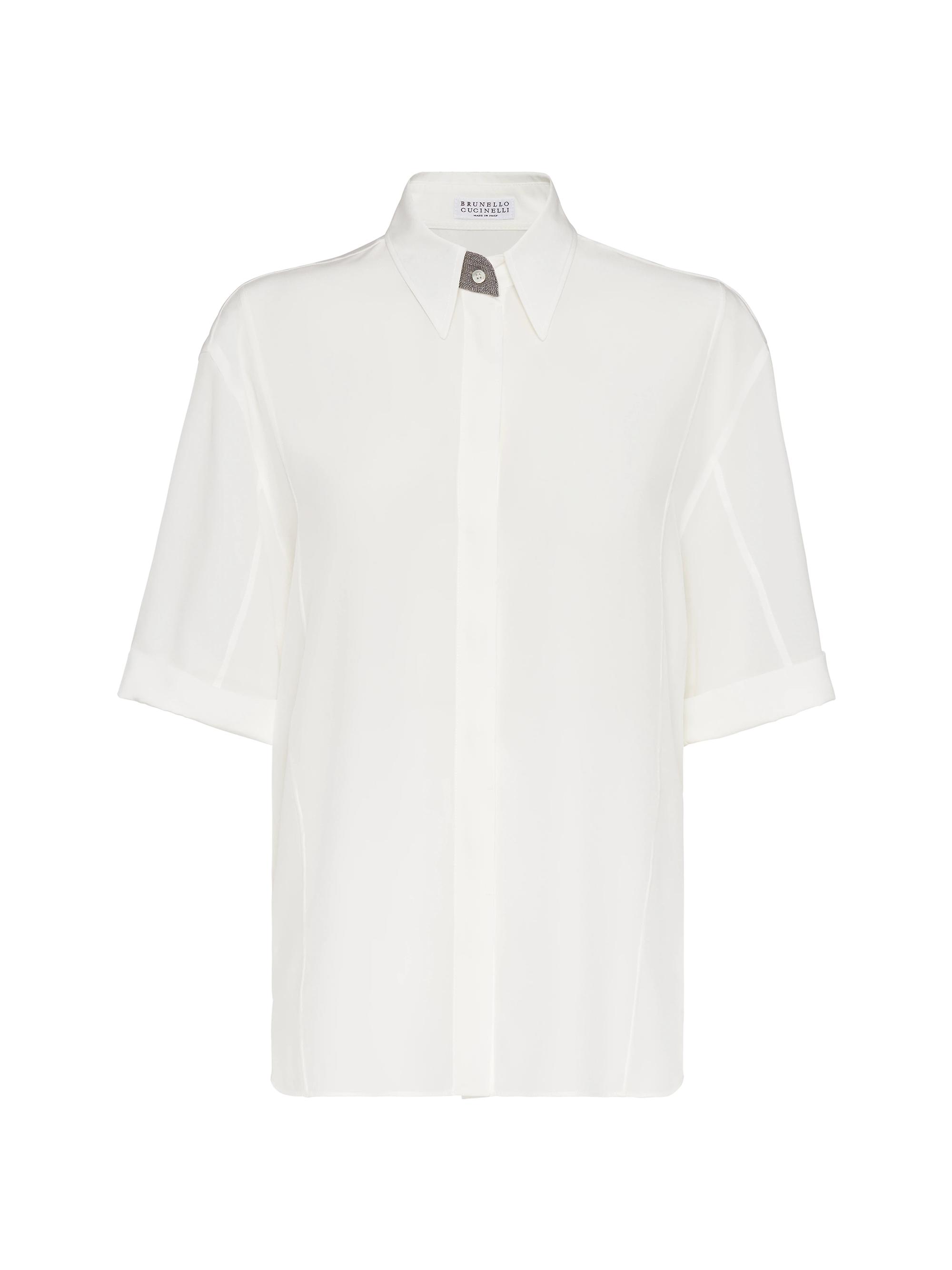 Brunello Cucinelli Women's Silk Crêpe De Chine Shirt with Precious Buttonhole - White