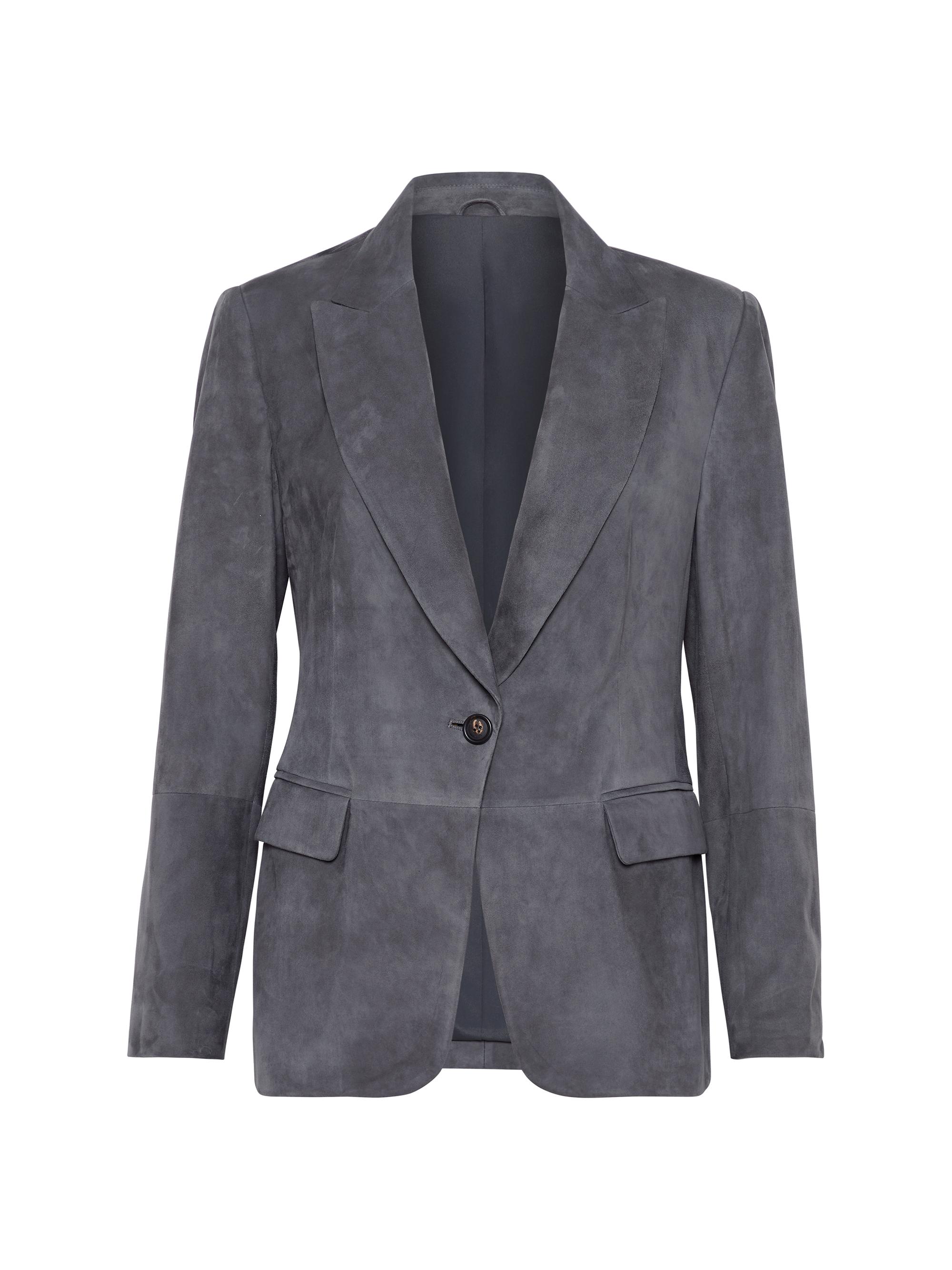 Brunello Cucinelli Women's Suede Blazer with Monili - Lead