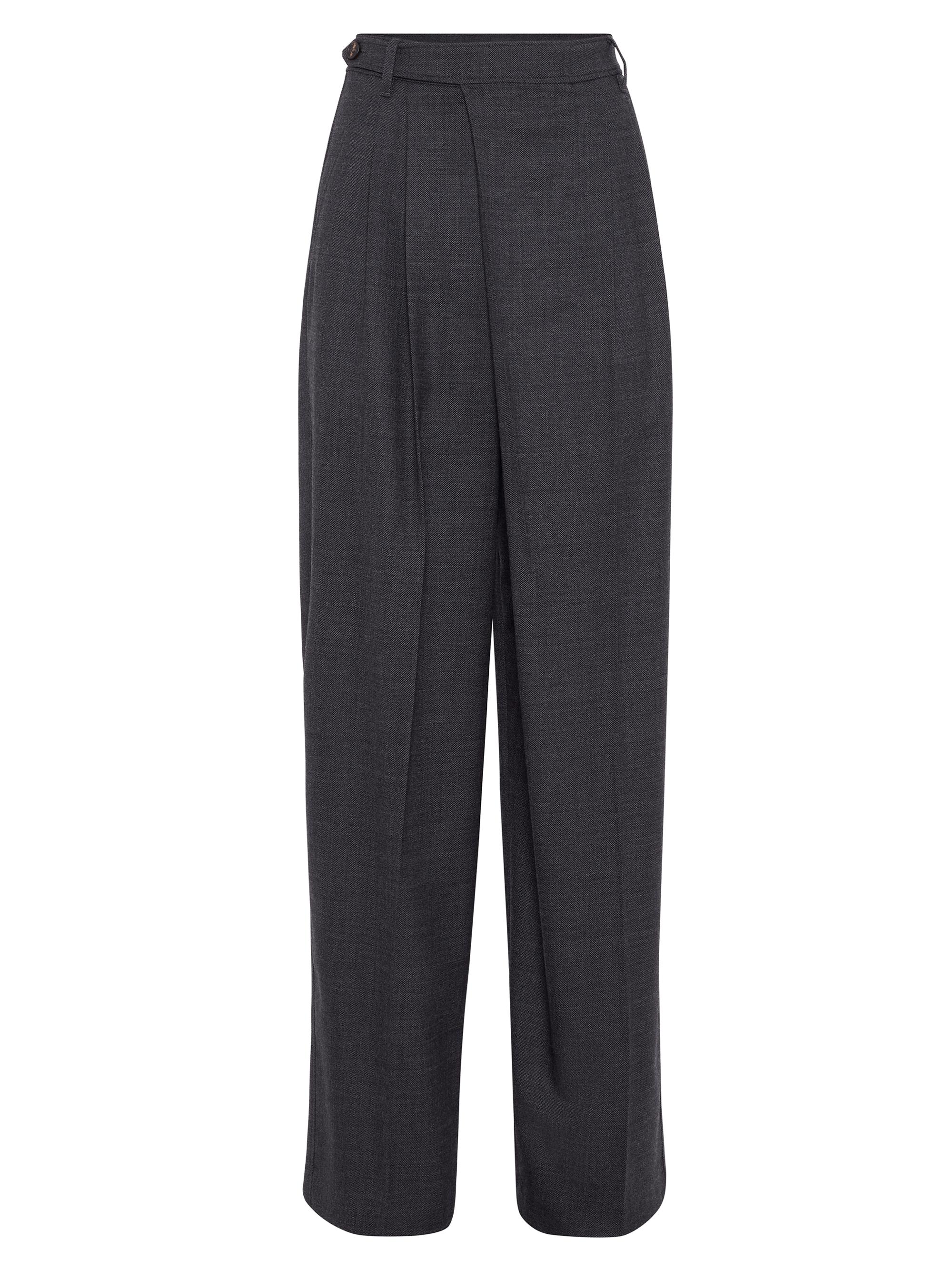 Brunello Cucinelli Women's Comfort Virgin Wool Grisaille Loose Wrapped Trousers - Dark Grey