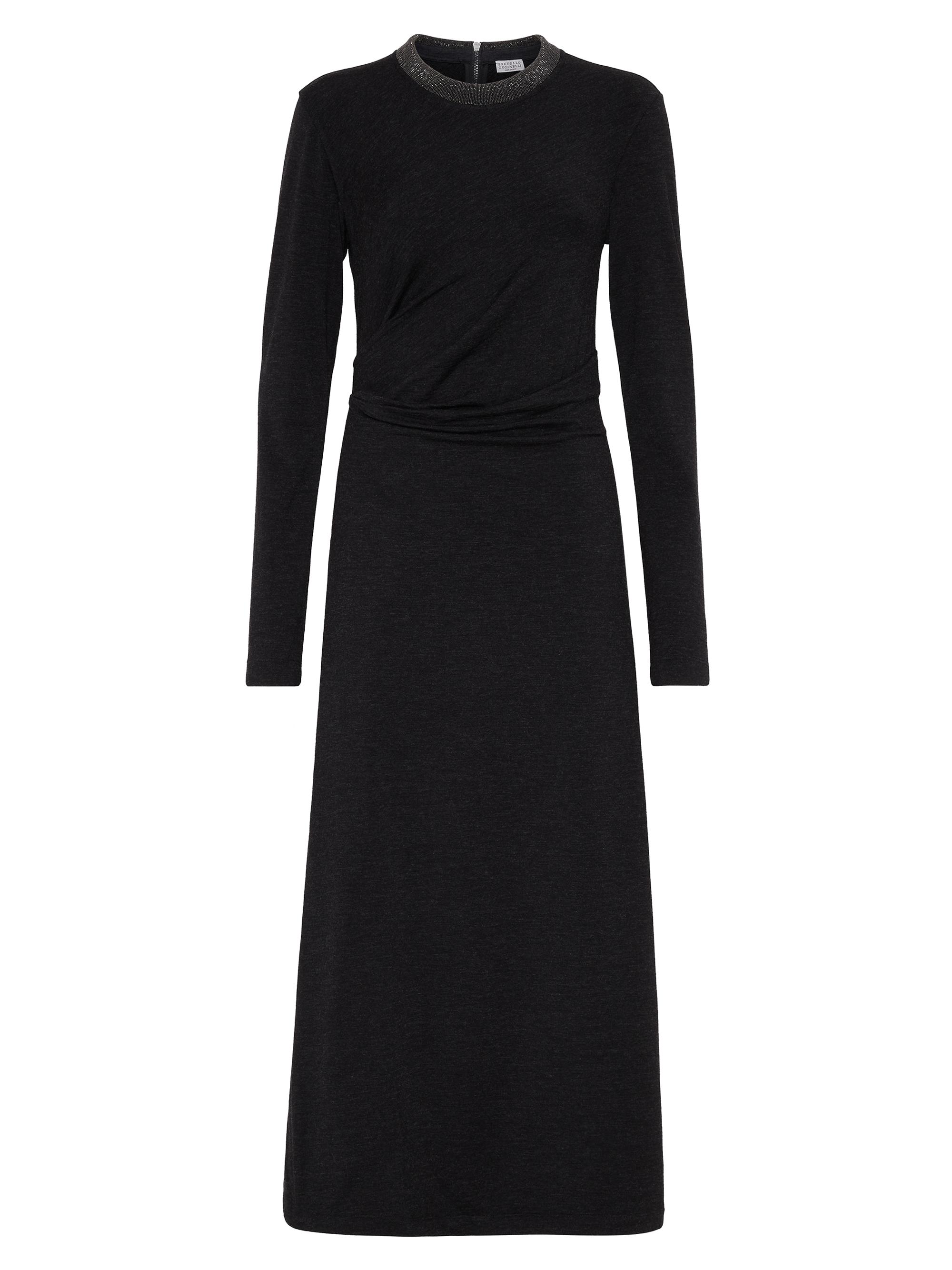 Brunello Cucinelli Women's Stretch Virgin Wool Jersey Draped Dress - Black