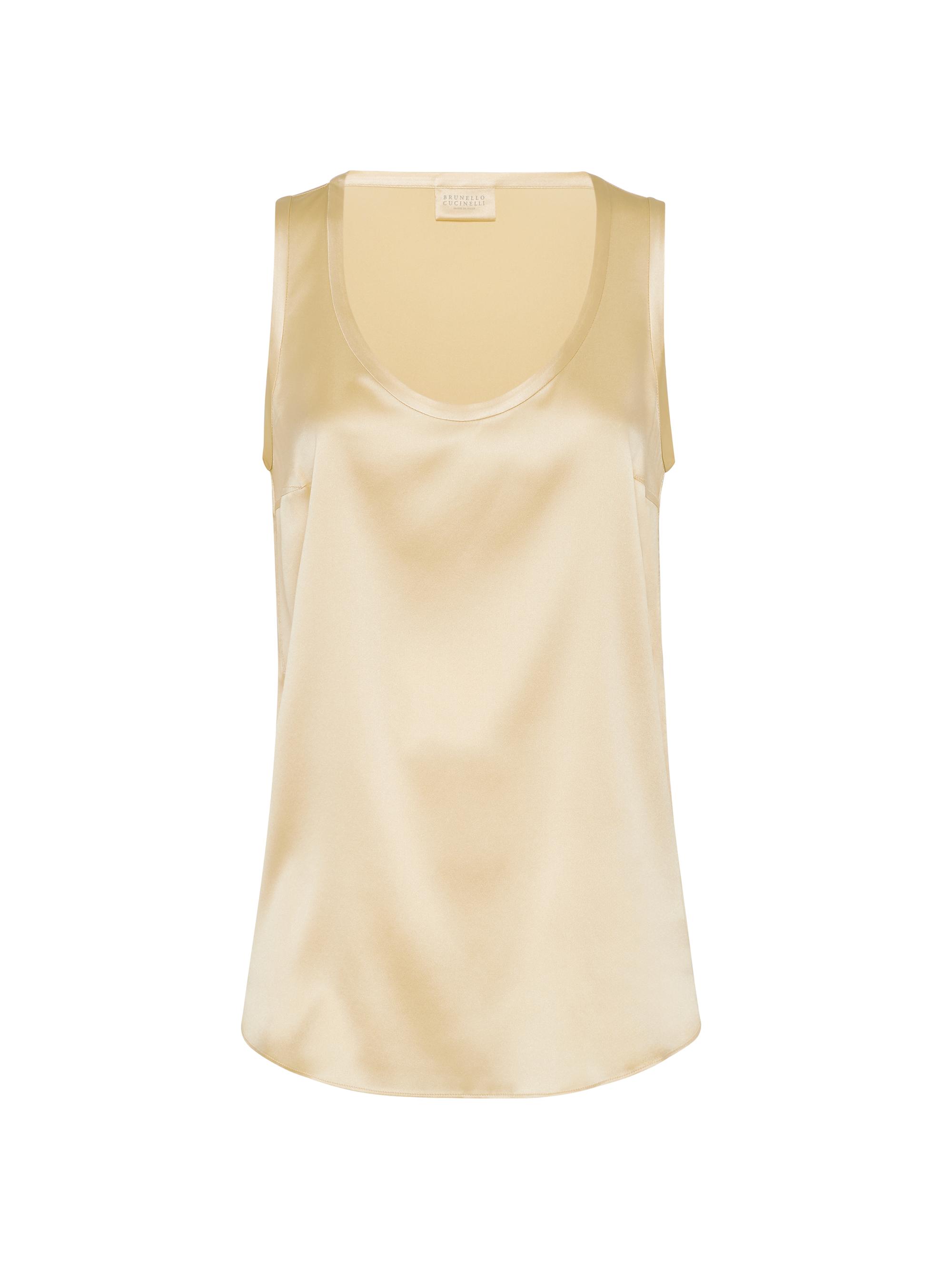 Brunello Cucinelli Women's Stretch Silk Satin Reversible Top - Light Yellow