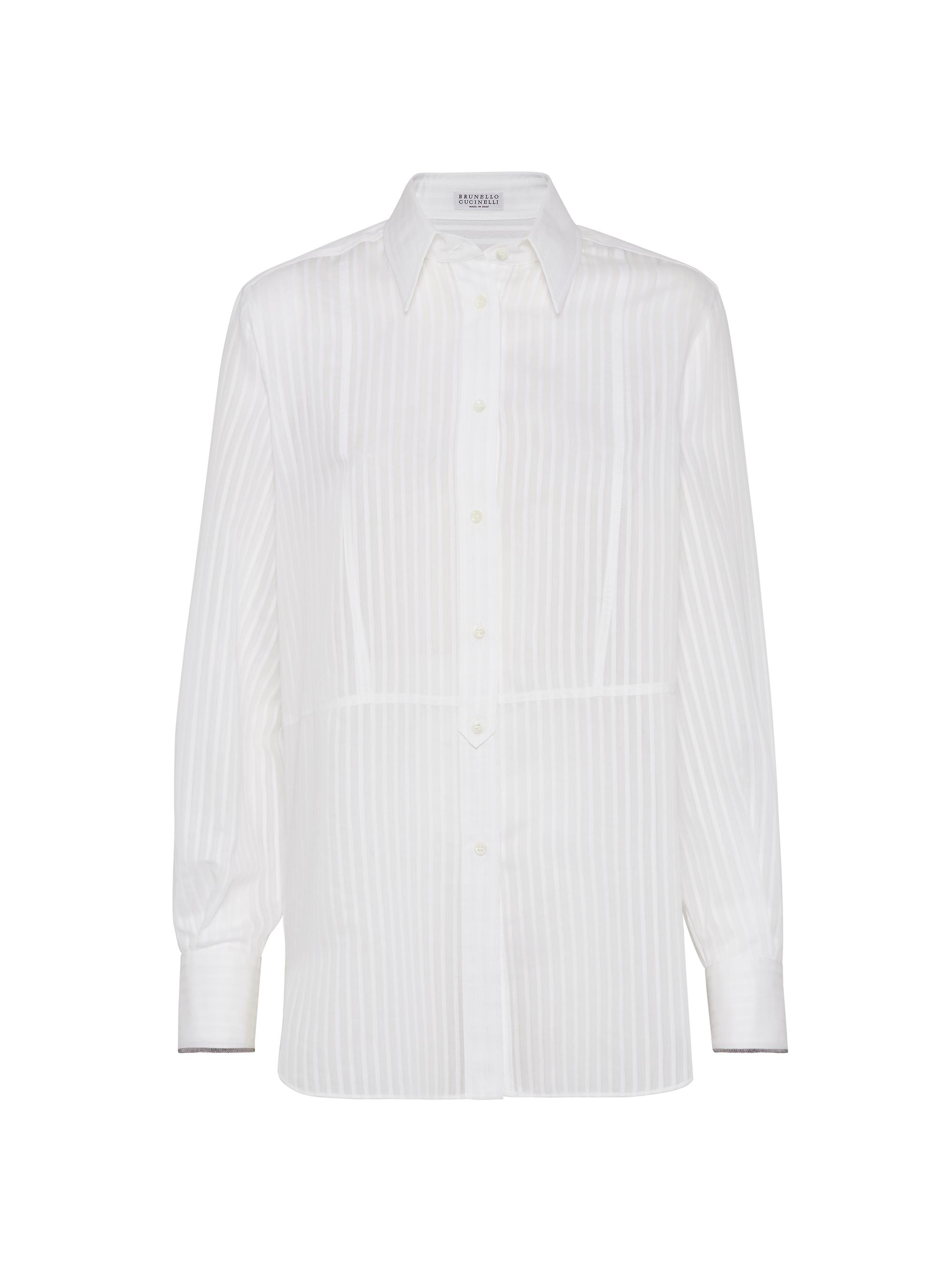 Brunello Cucinelli Women's Striped Cotton and Silk Organza Shirt - White