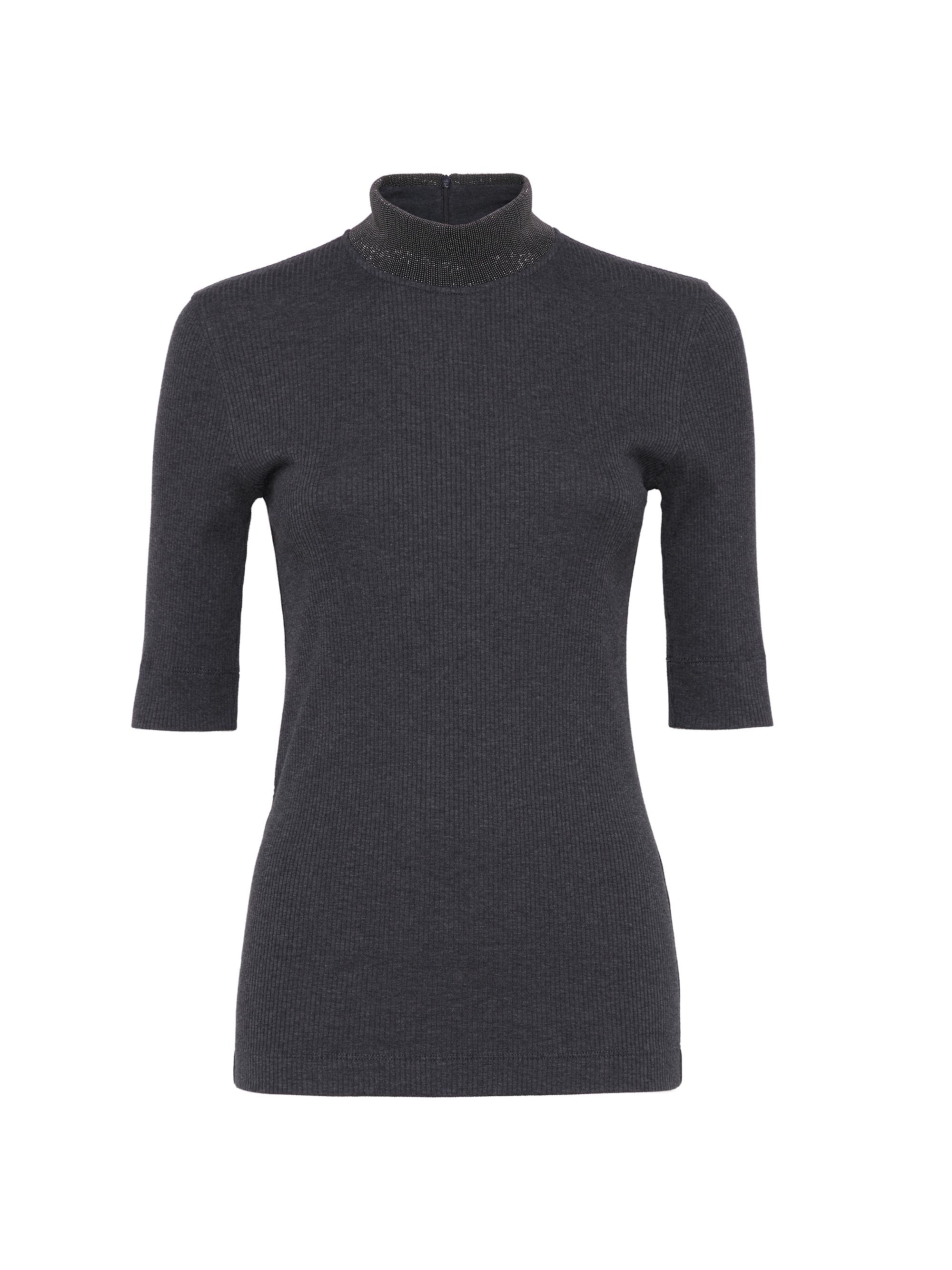 Brunello Cucinelli Women's Comfort Cotton Ribbed Jersey Top - Anthracite